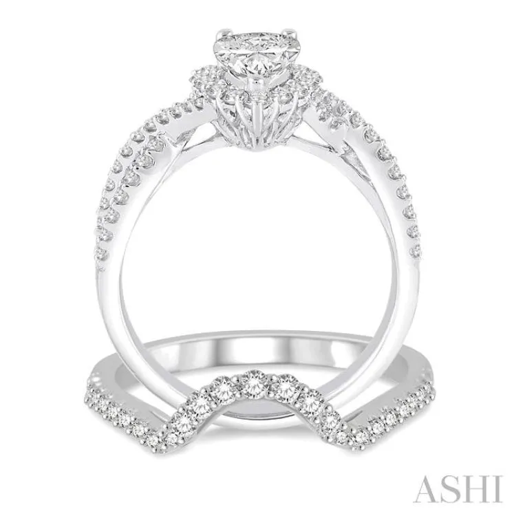 1 1/2 Ctw Diamond Wedding Set With 1 1/5 Ctw Pear Shape Intertwined Engagement Ring and 1/4 Ctw Wedding Band in 14K White Gold