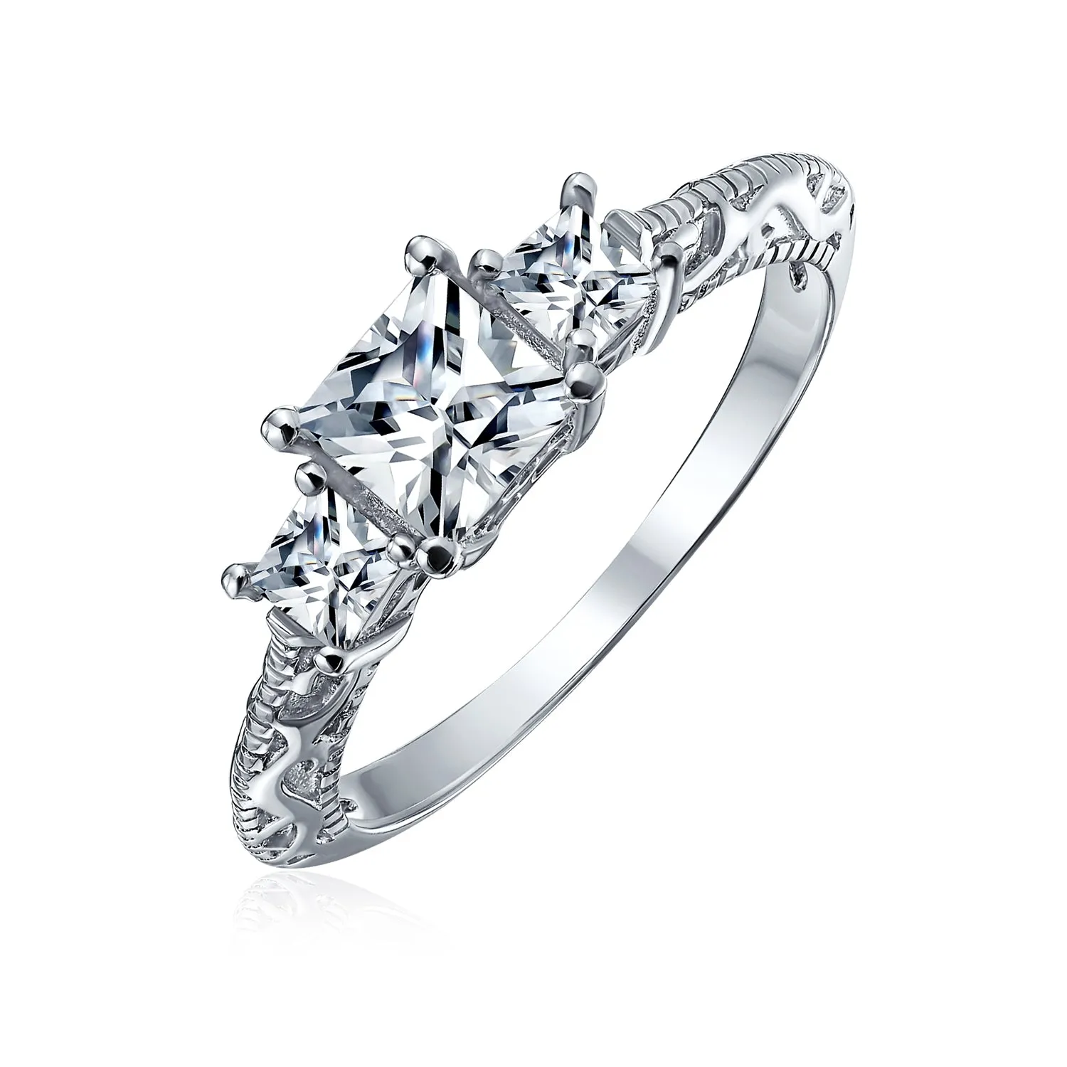 1-2CT Princess Cut Solitaire AAA CZ Engagement Ring Wedding Set Silver