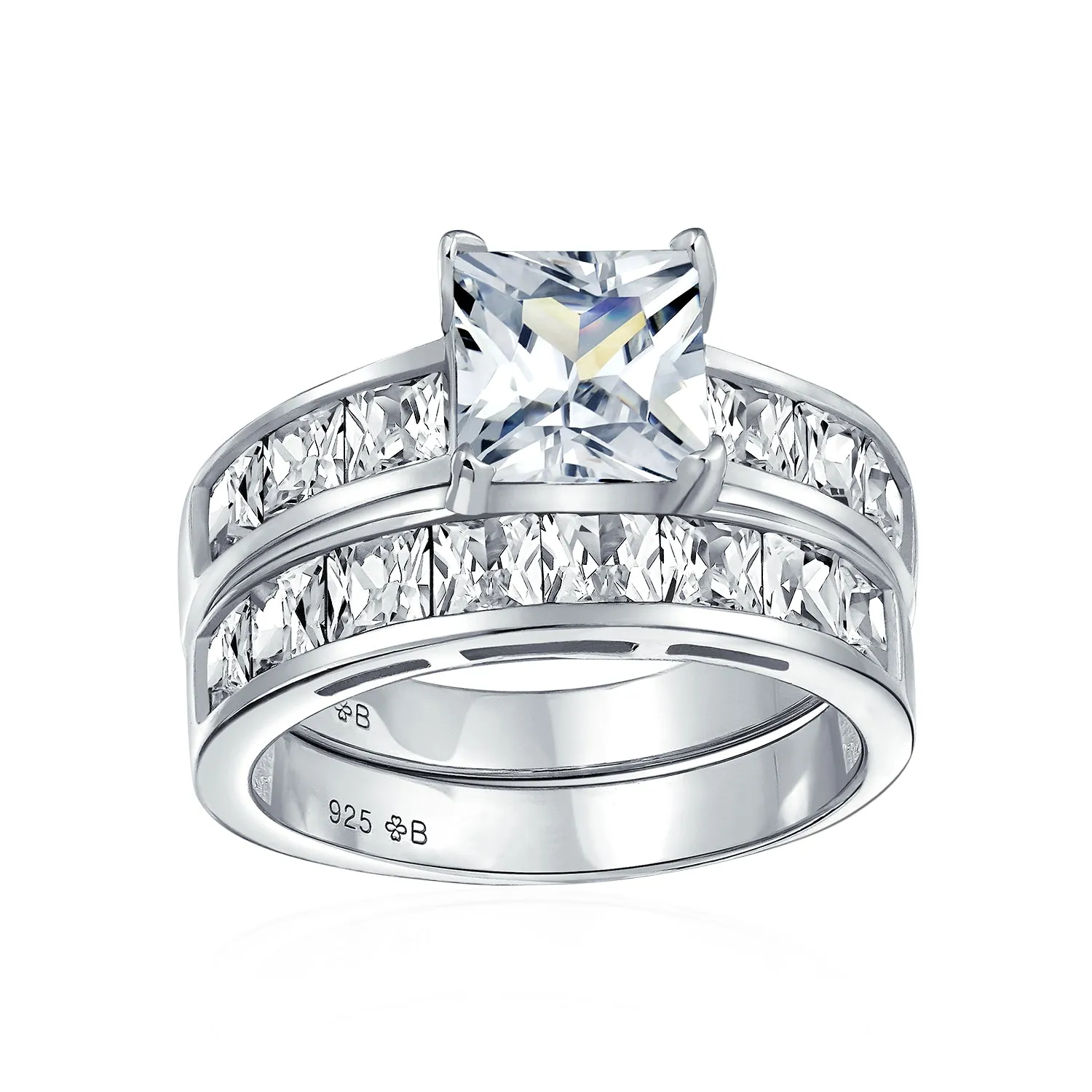 1-2CT Princess Cut Solitaire AAA CZ Engagement Ring Wedding Set Silver