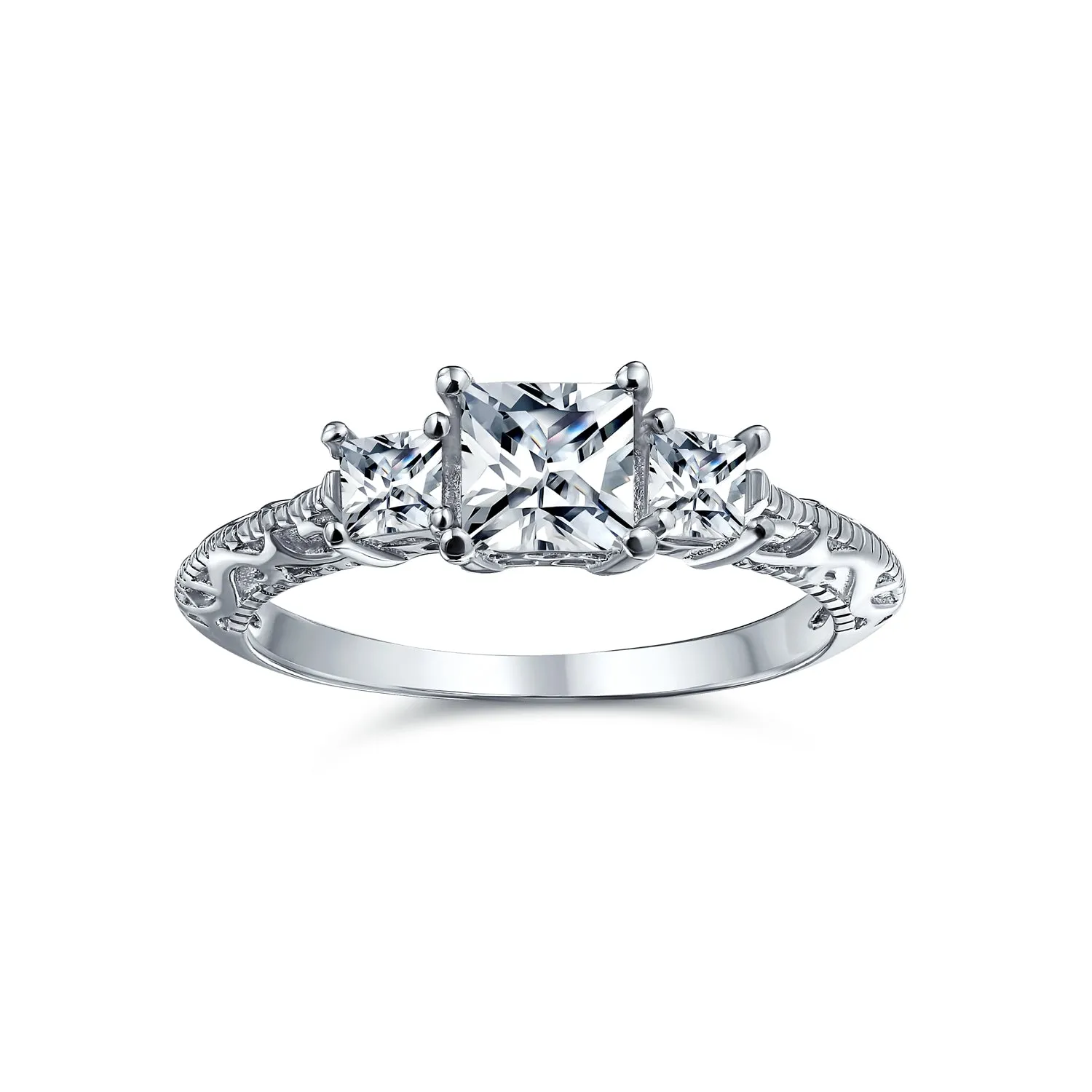 1-2CT Princess Cut Solitaire AAA CZ Engagement Ring Wedding Set Silver