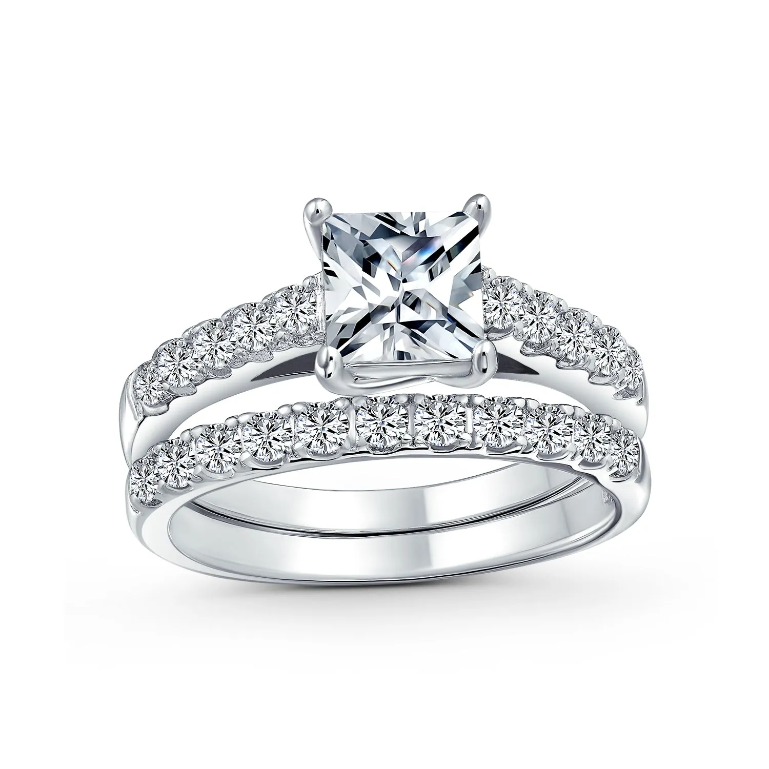 1-2CT Princess Cut Solitaire AAA CZ Engagement Ring Wedding Set Silver
