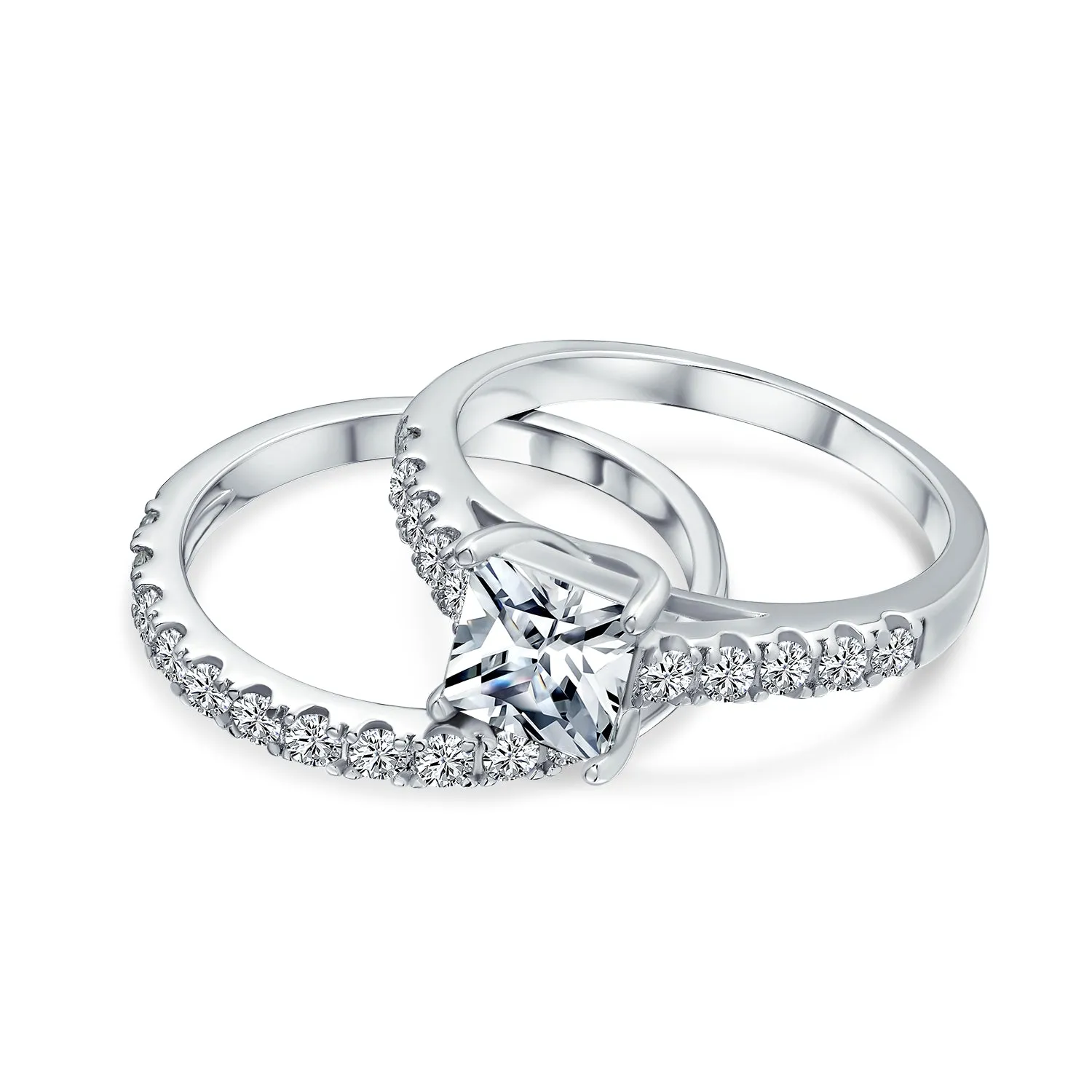 1-2CT Princess Cut Solitaire AAA CZ Engagement Ring Wedding Set Silver