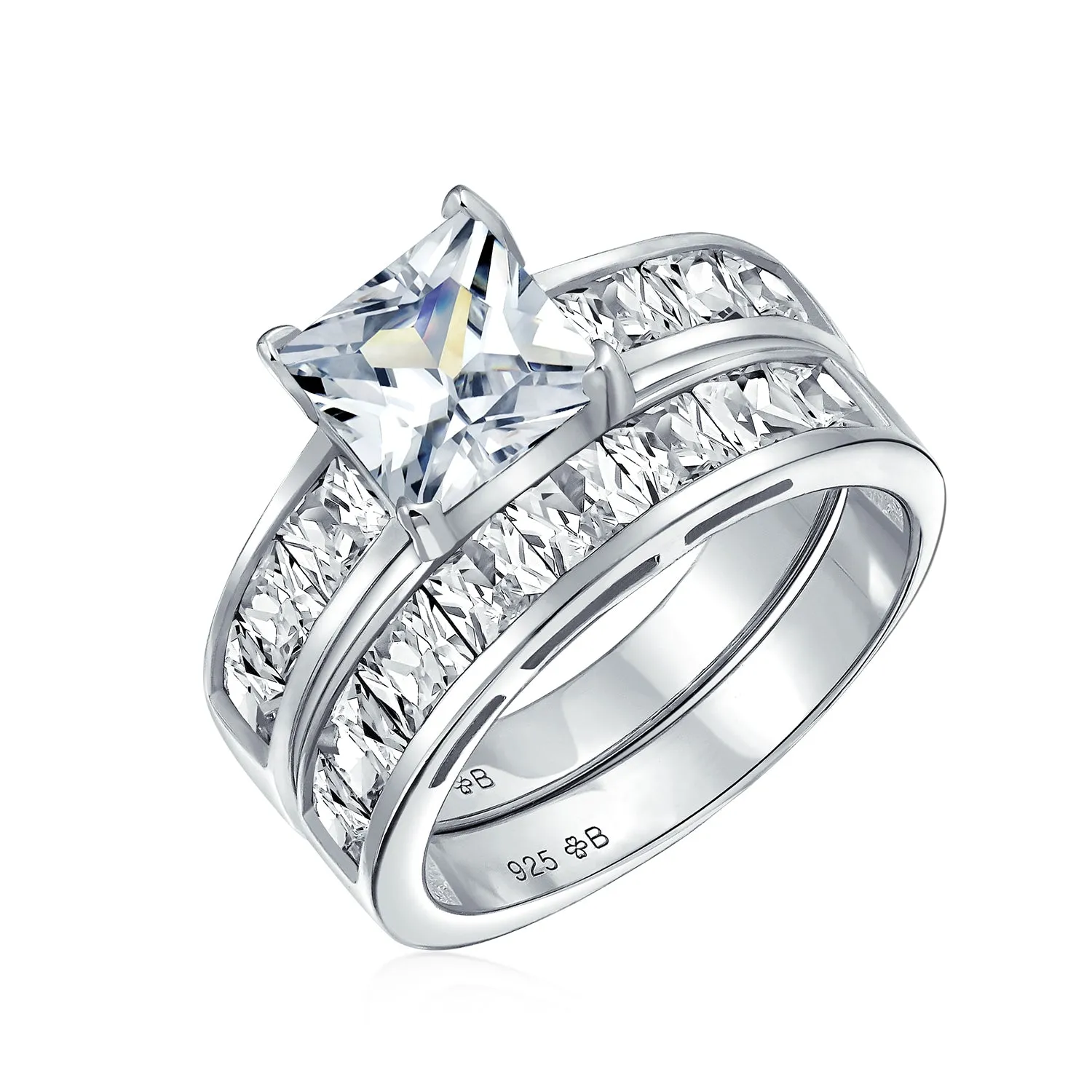 1-2CT Princess Cut Solitaire AAA CZ Engagement Ring Wedding Set Silver