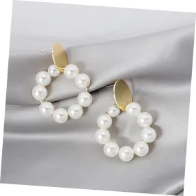 1 Pair Stylish Pearl Circle Earrings Drop Earbob Elegant Accessory for Parties Weddings Daily Wear present for Girlfriends Sisters Moms