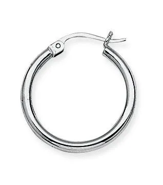 10K White Gold 2x20mm Hoop Earrings