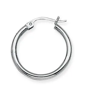 10K White Gold 2x20mm Hoop Earrings