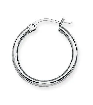 10K White Gold 2x20mm Hoop Earrings