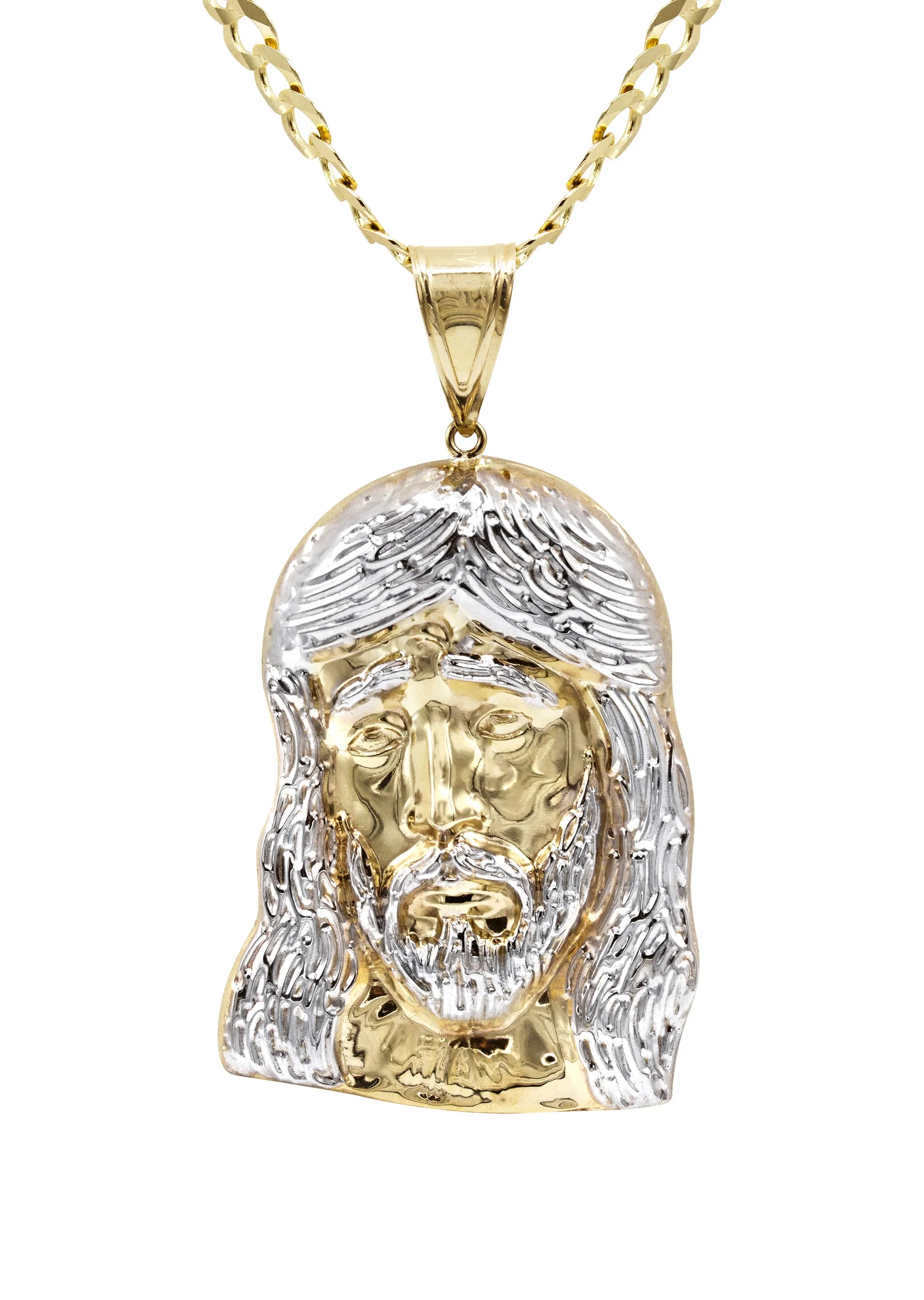 10K Yellow Gold Jesus Head Necklace | Small 8 Grams - Large 24 Grams