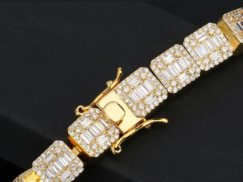 10MM Gold Plated Iced Out Bracelet- Square Shape Hip Hop Bracelet Chain