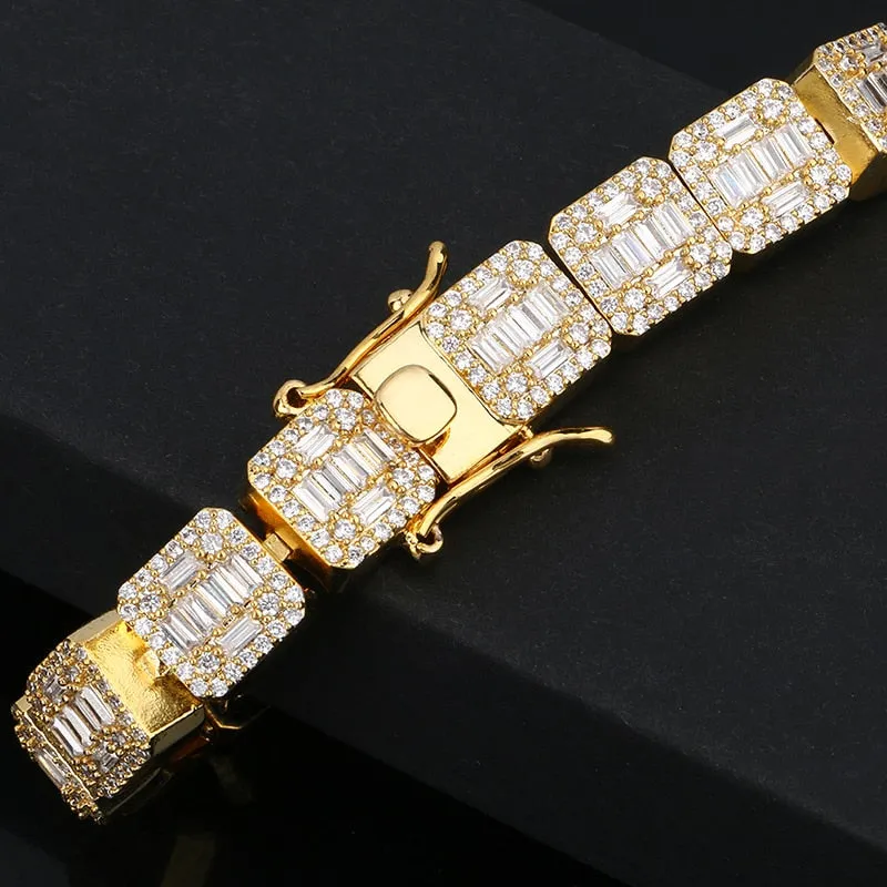 10MM Gold Plated Iced Out Bracelet- Square Shape Hip Hop Bracelet Chain