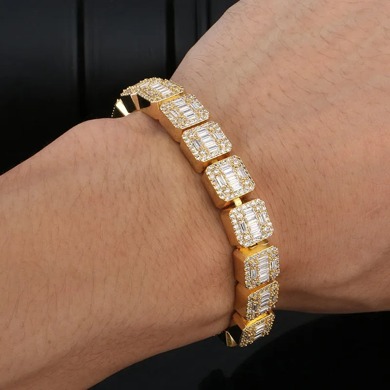 10MM Gold Plated Iced Out Bracelet- Square Shape Hip Hop Bracelet Chain