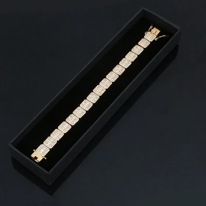 10MM Gold Plated Iced Out Bracelet- Square Shape Hip Hop Bracelet Chain