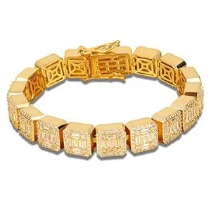 10MM Gold Plated Iced Out Bracelet- Square Shape Hip Hop Bracelet Chain