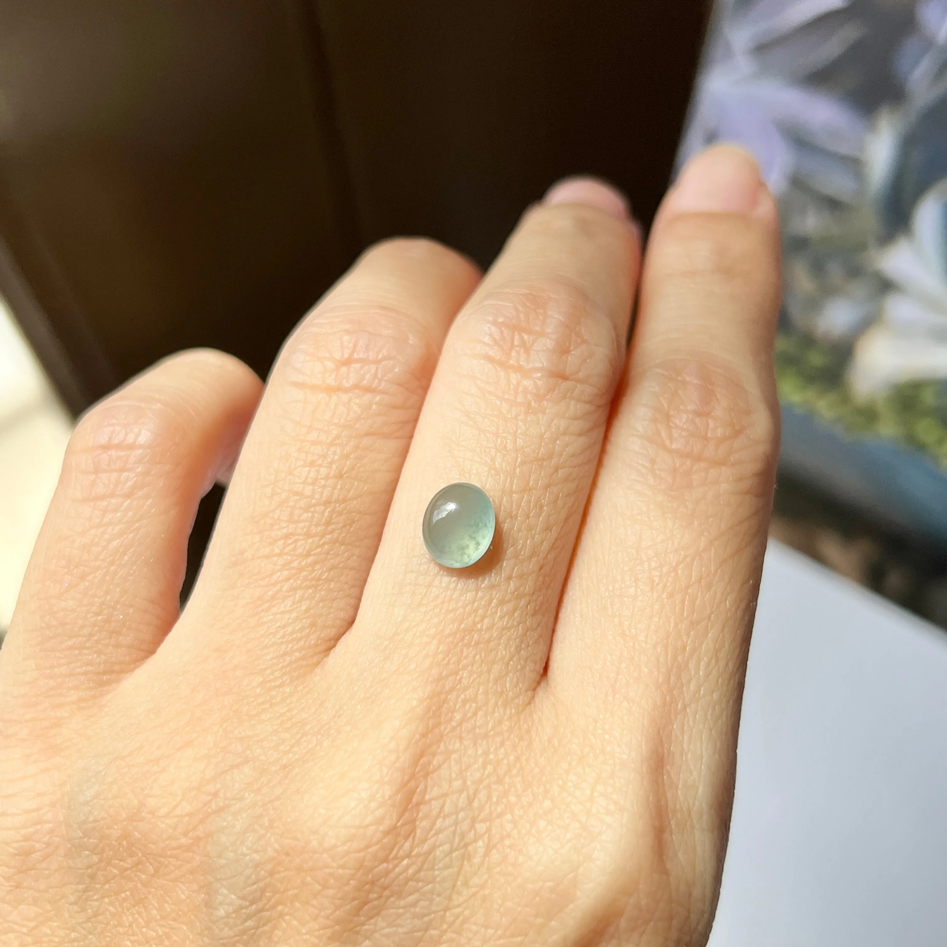 1.65 cts A-Grade Natural Greyish Blue Jadeite Oval Cabochon No.130360