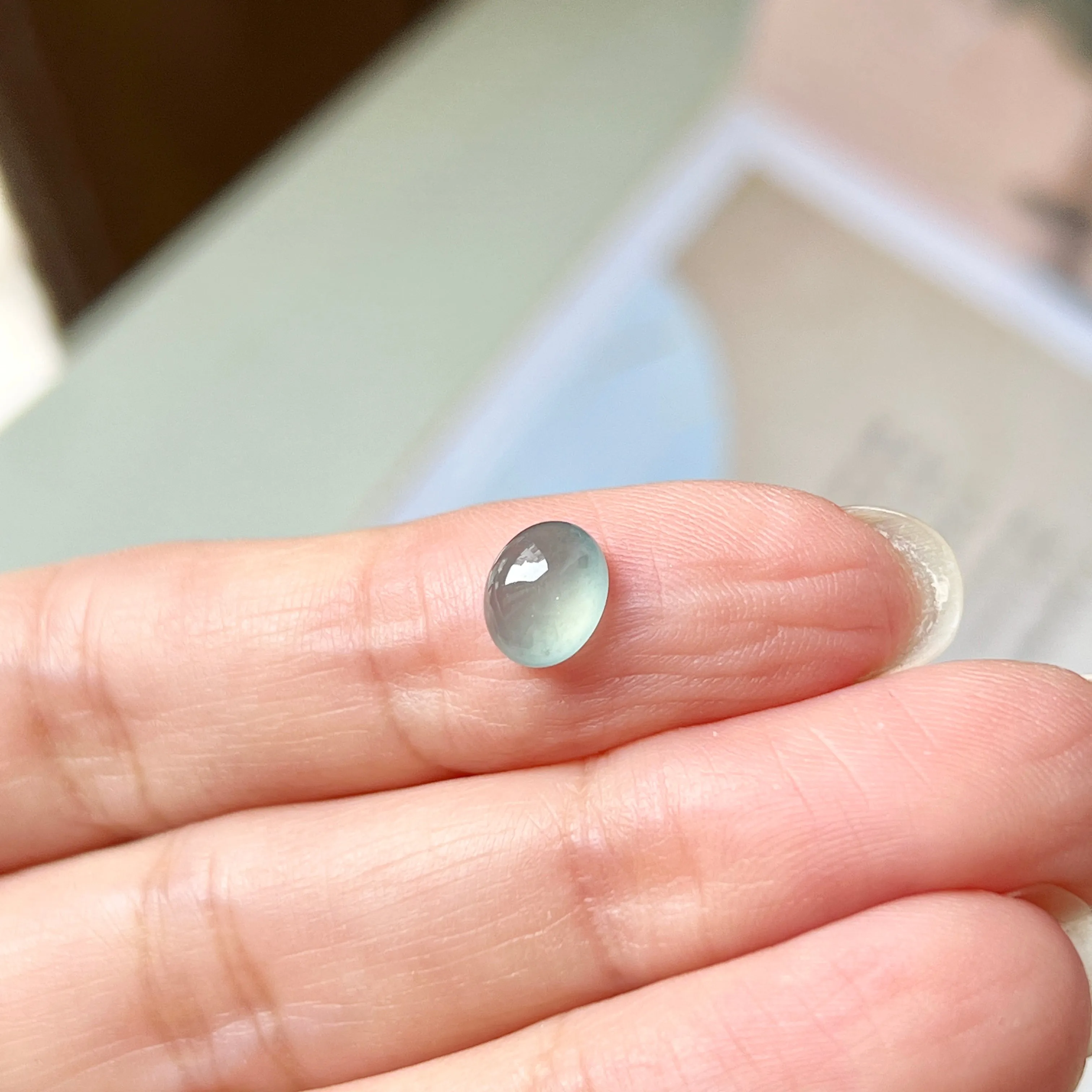 1.65 cts A-Grade Natural Greyish Blue Jadeite Oval Cabochon No.130360