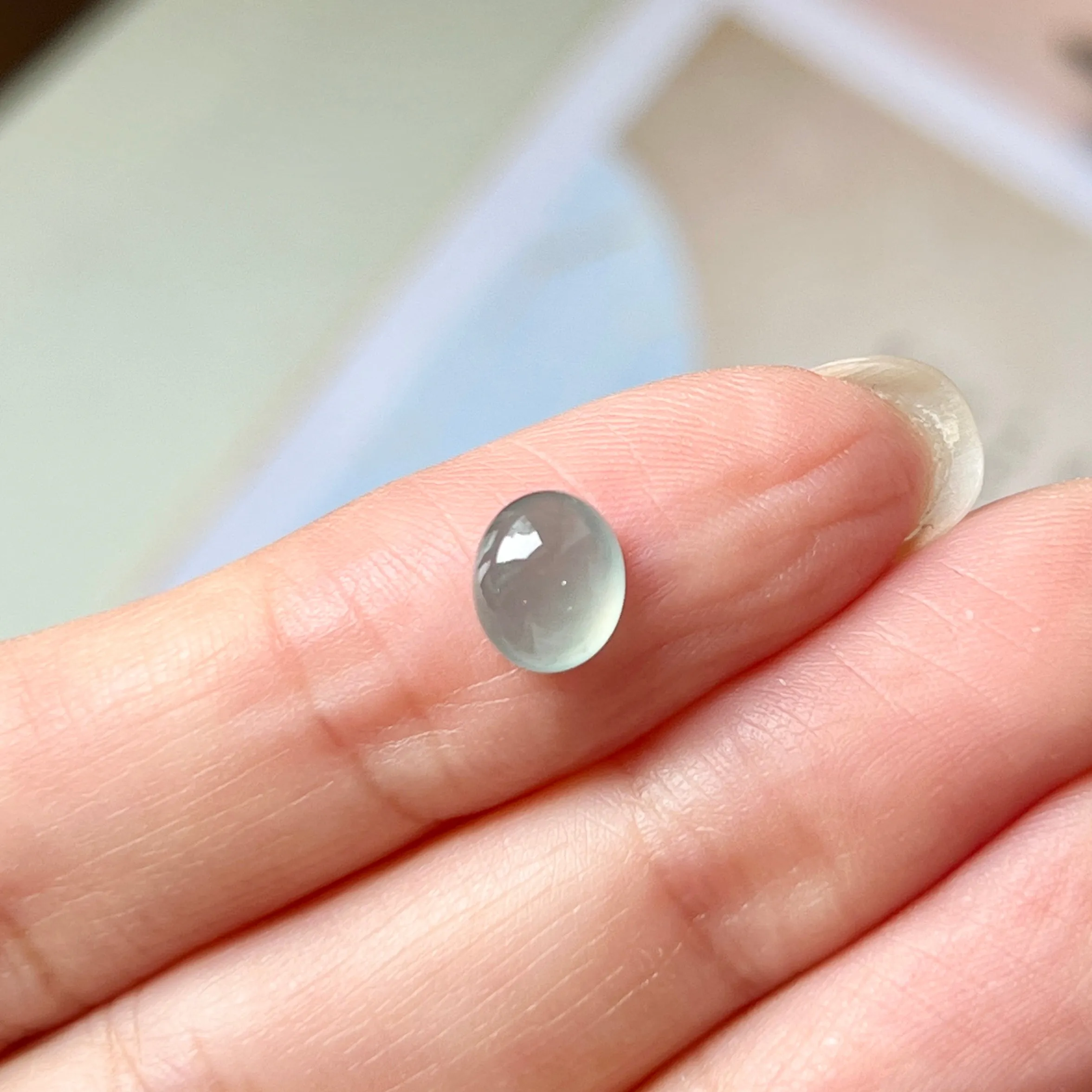 1.65 cts A-Grade Natural Greyish Blue Jadeite Oval Cabochon No.130360