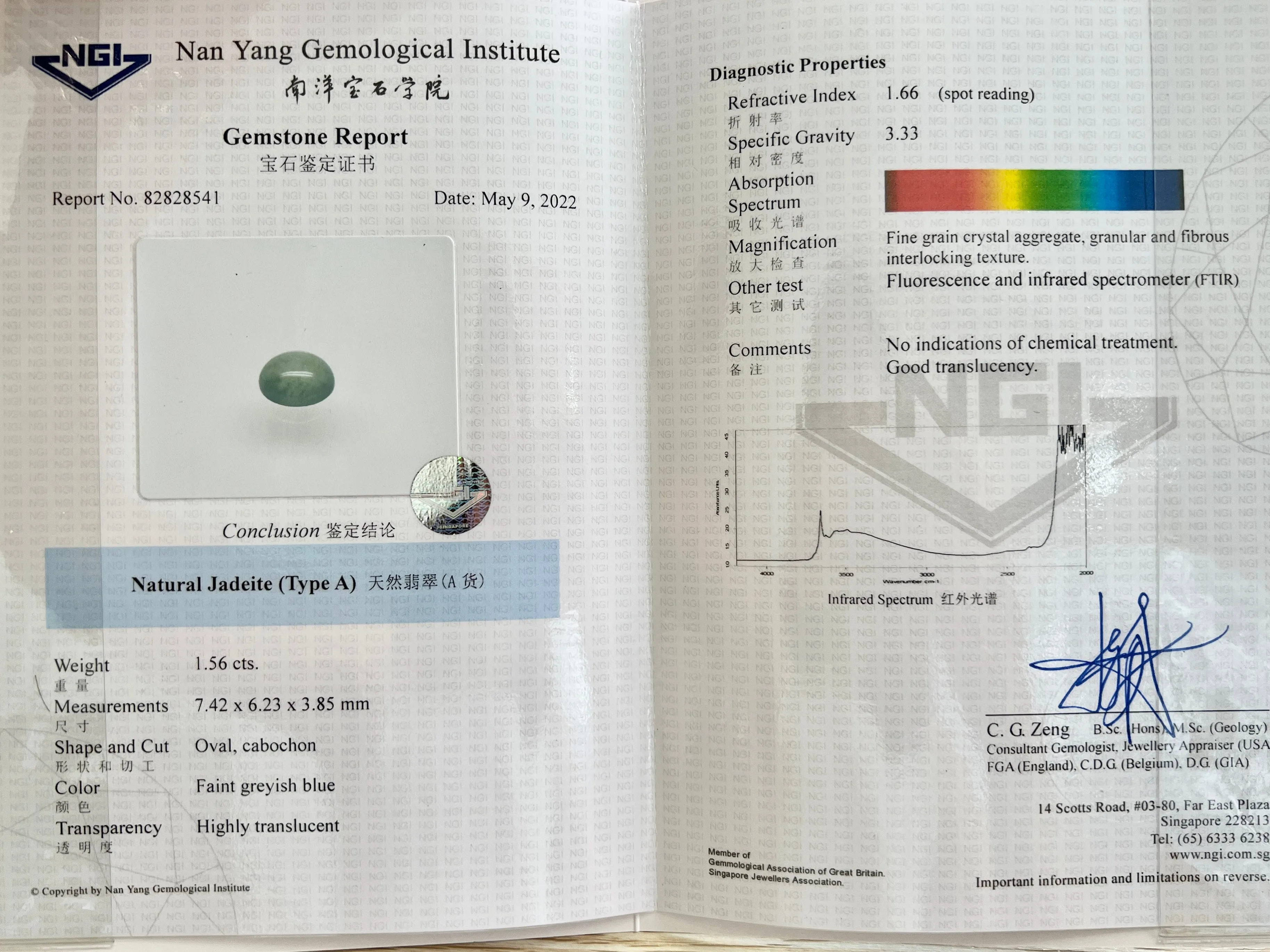 1.65 cts A-Grade Natural Greyish Blue Jadeite Oval Cabochon No.130360
