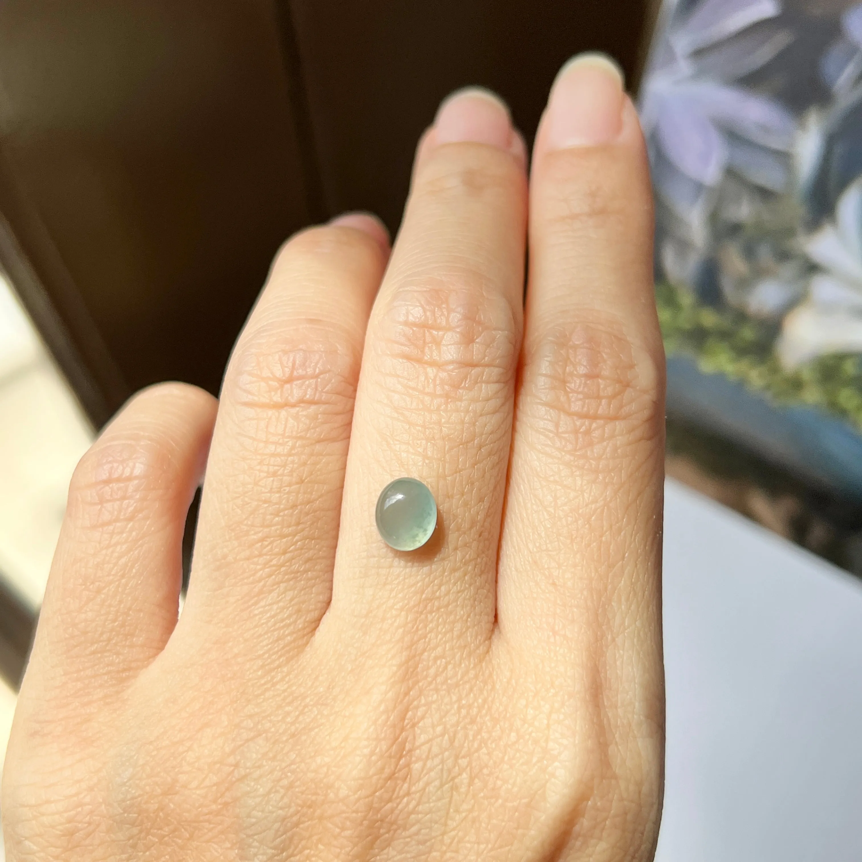 1.65 cts A-Grade Natural Greyish Blue Jadeite Oval Cabochon No.130360