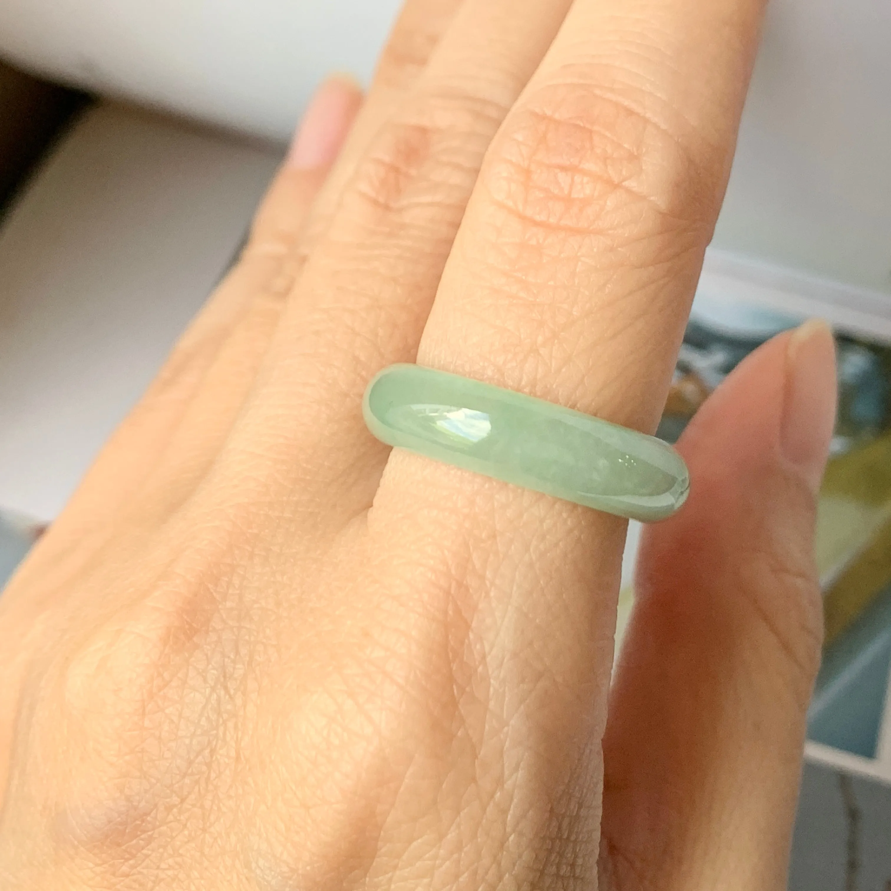 16.9mm A-Grade Natural Green Jadeite Ring Band No.162218
