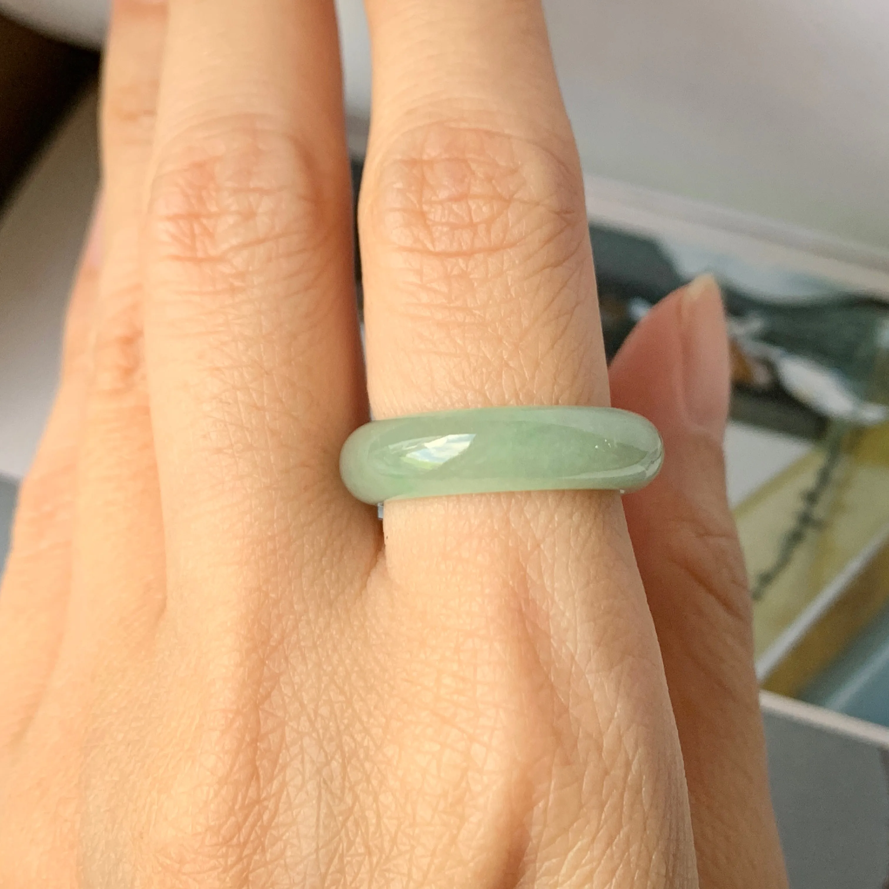 16.9mm A-Grade Natural Green Jadeite Ring Band No.162218