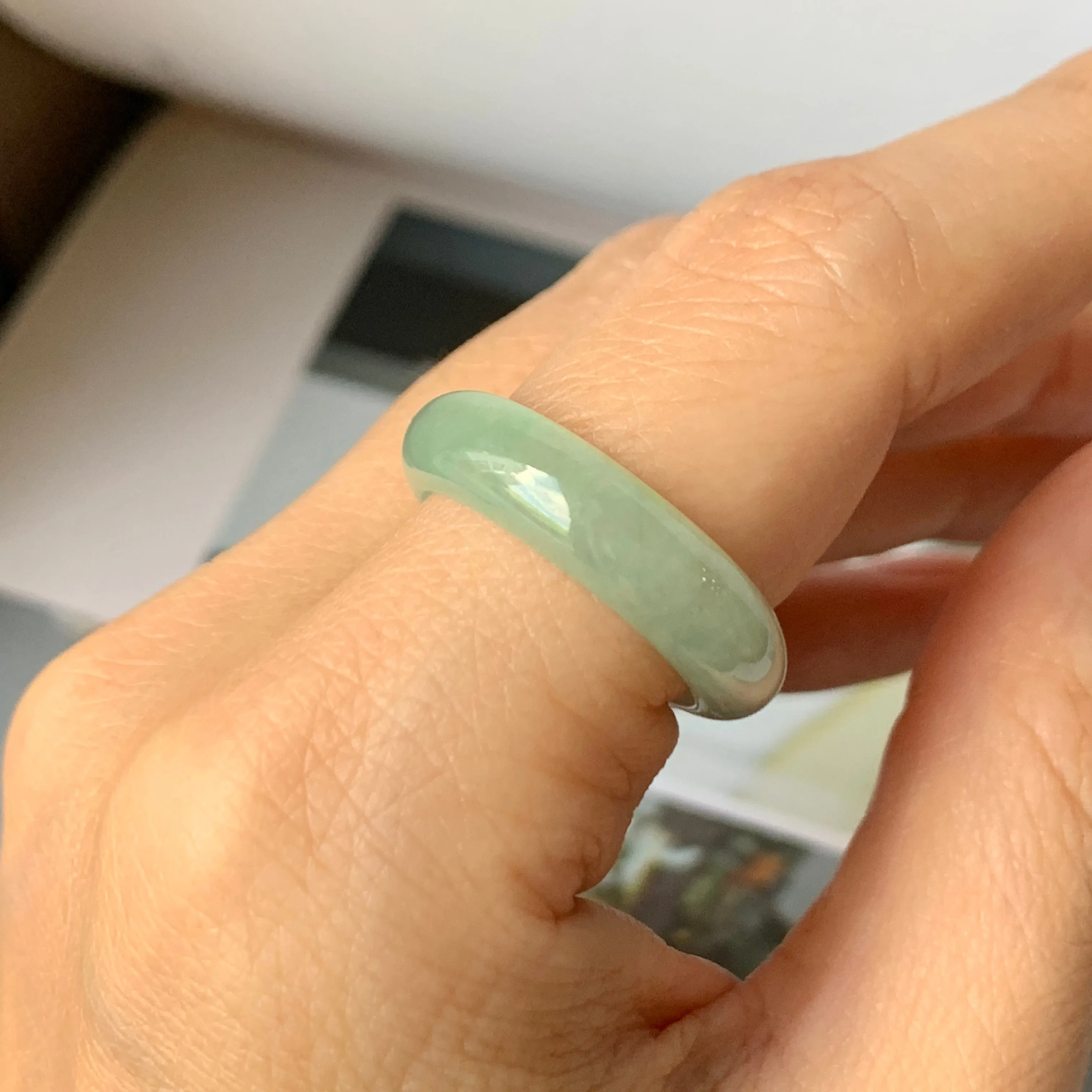 16.9mm A-Grade Natural Green Jadeite Ring Band No.162218