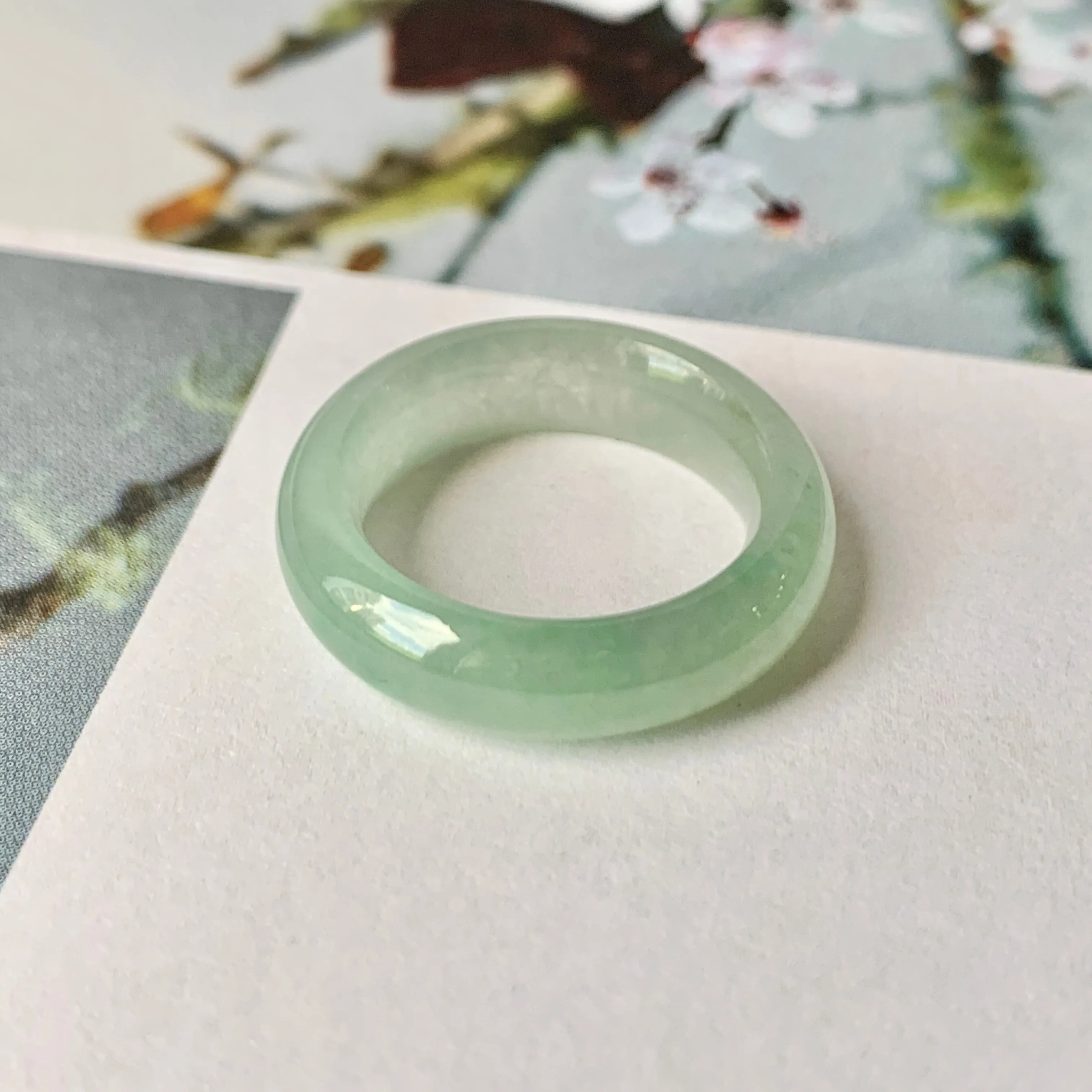 16.9mm A-Grade Natural Green Jadeite Ring Band No.162218