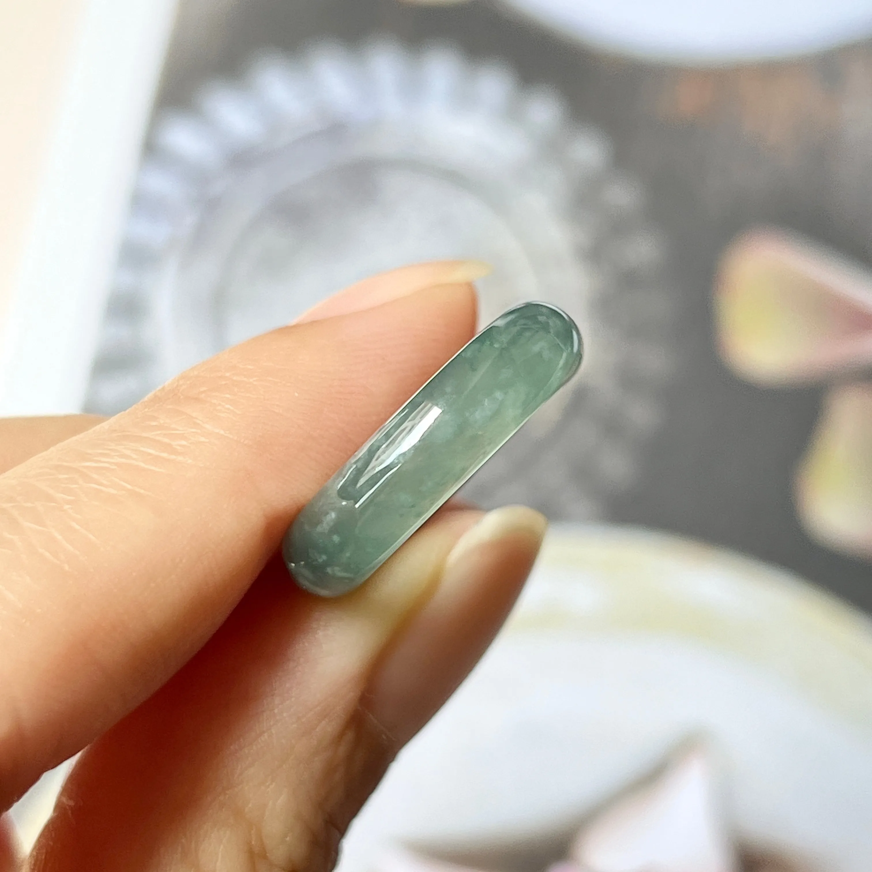 16mm Icy A-Grade Natural Greenish Blue Jadeite Abacus Band No.162107