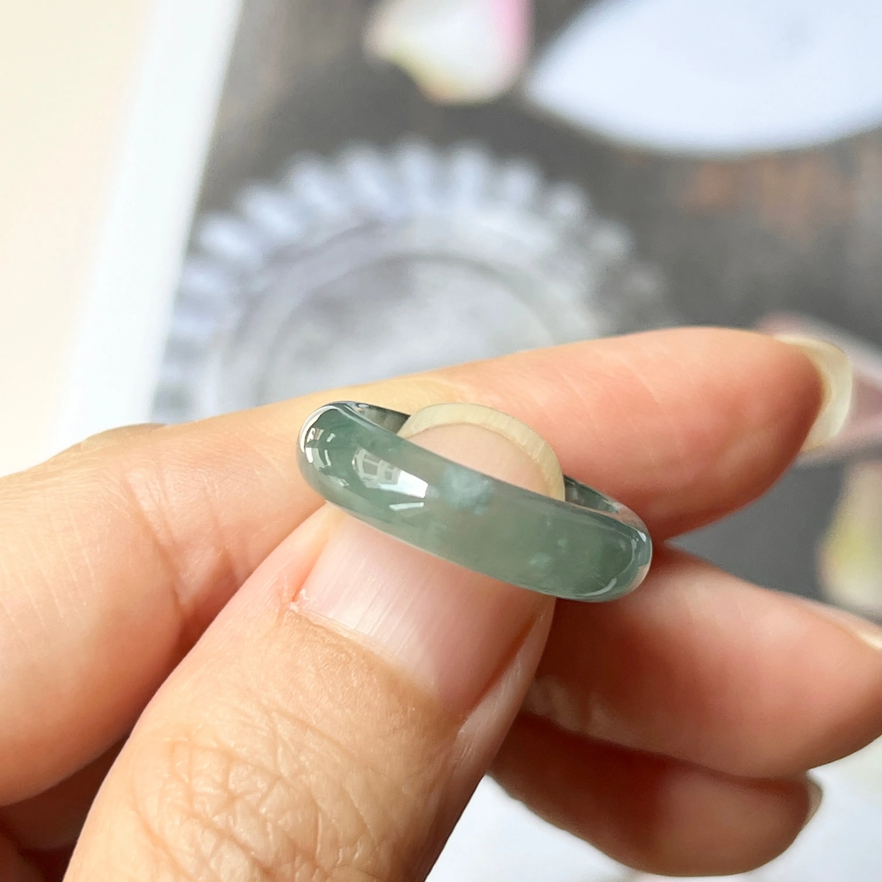 16mm Icy A-Grade Natural Greenish Blue Jadeite Abacus Band No.162107