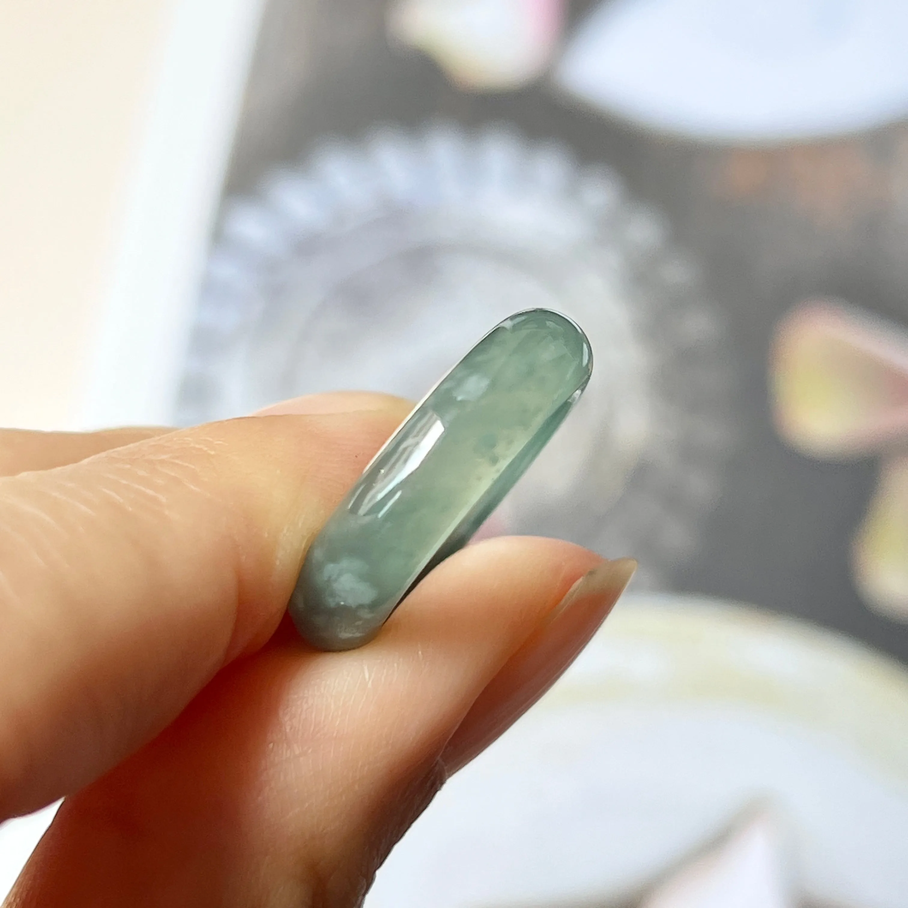 16mm Icy A-Grade Natural Greenish Blue Jadeite Abacus Band No.162107