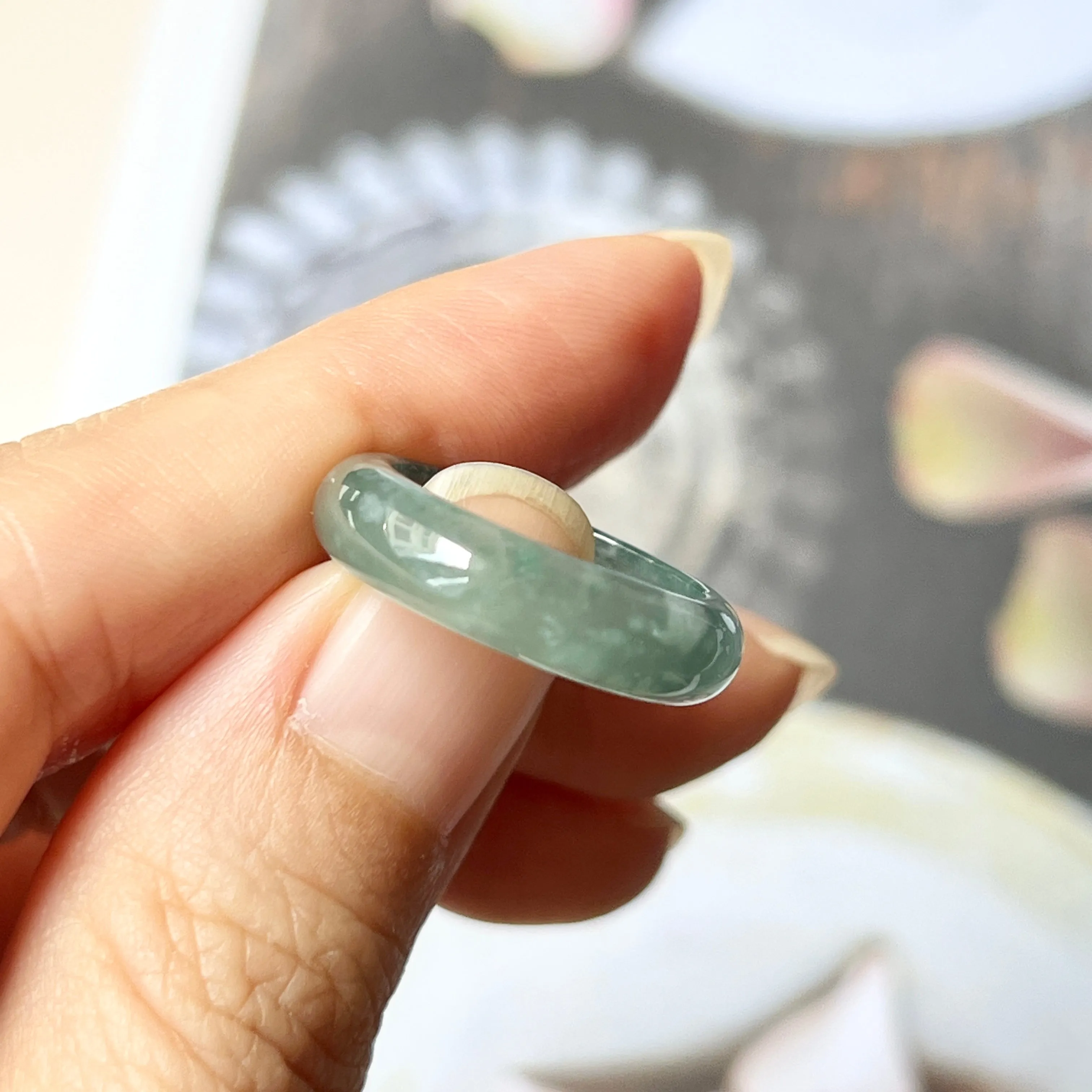 16mm Icy A-Grade Natural Greenish Blue Jadeite Abacus Band No.162107