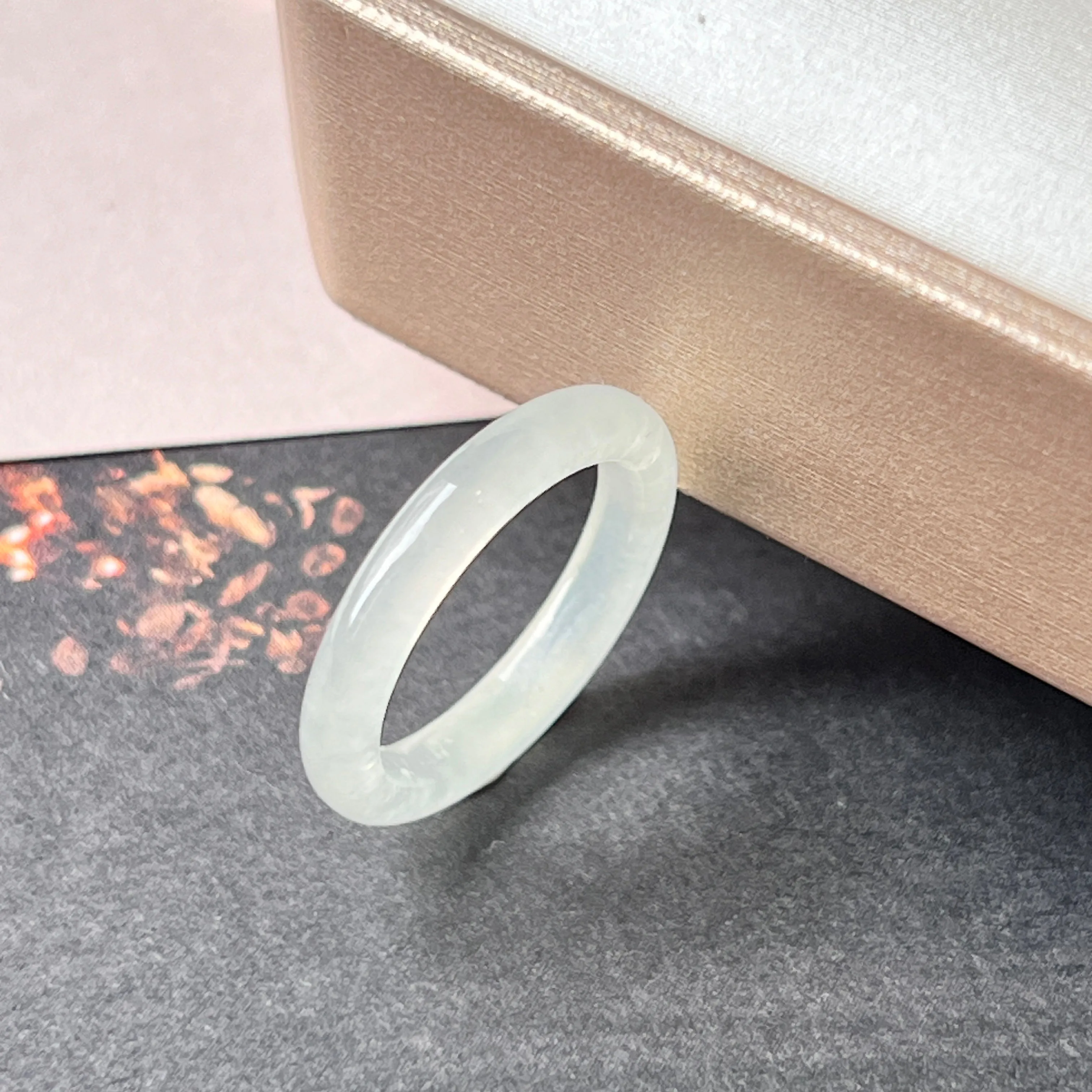 16mm Icy A-Grade Natural White Jadeite Abacus Ring Band No.220677