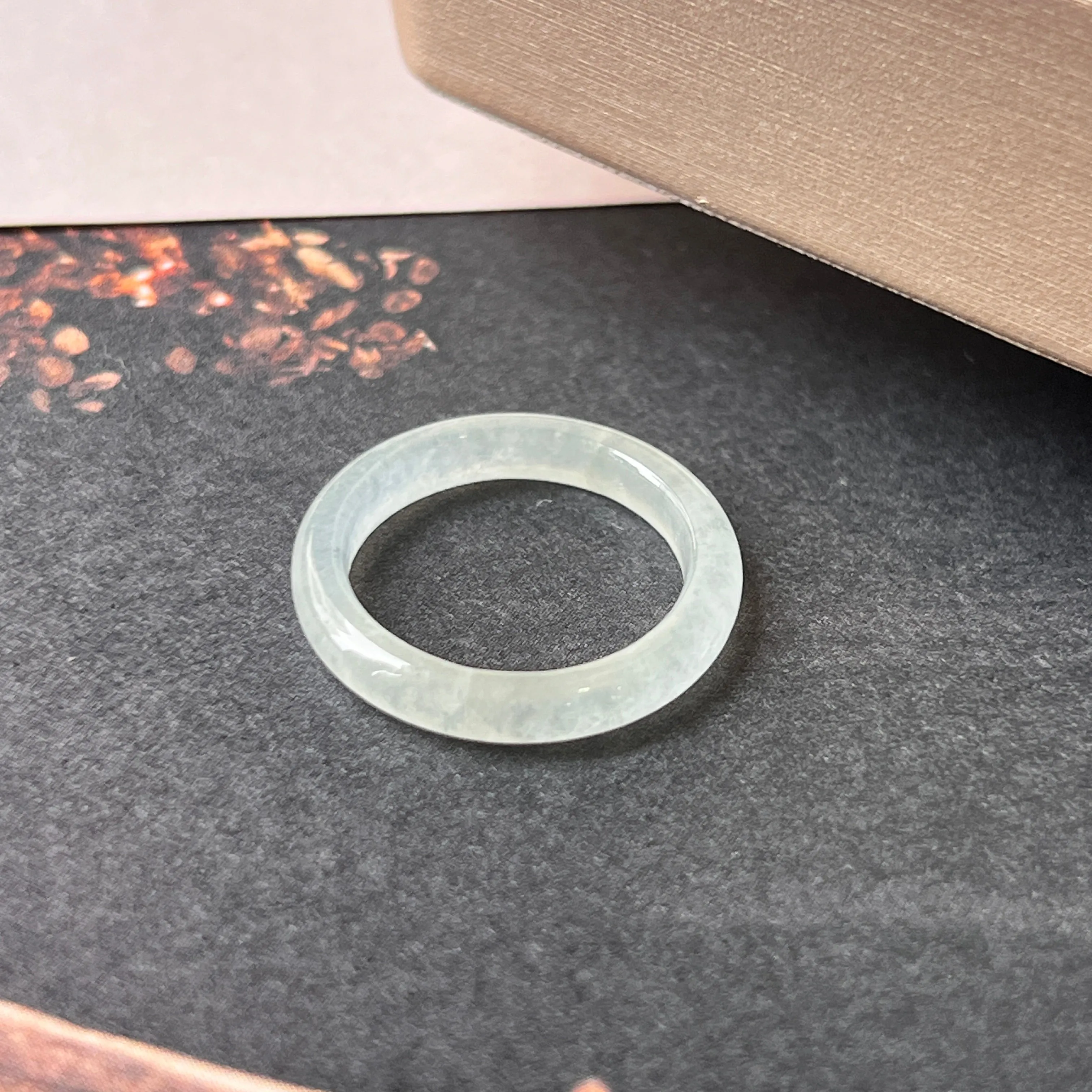 16mm Icy A-Grade Natural White Jadeite Abacus Ring Band No.220677
