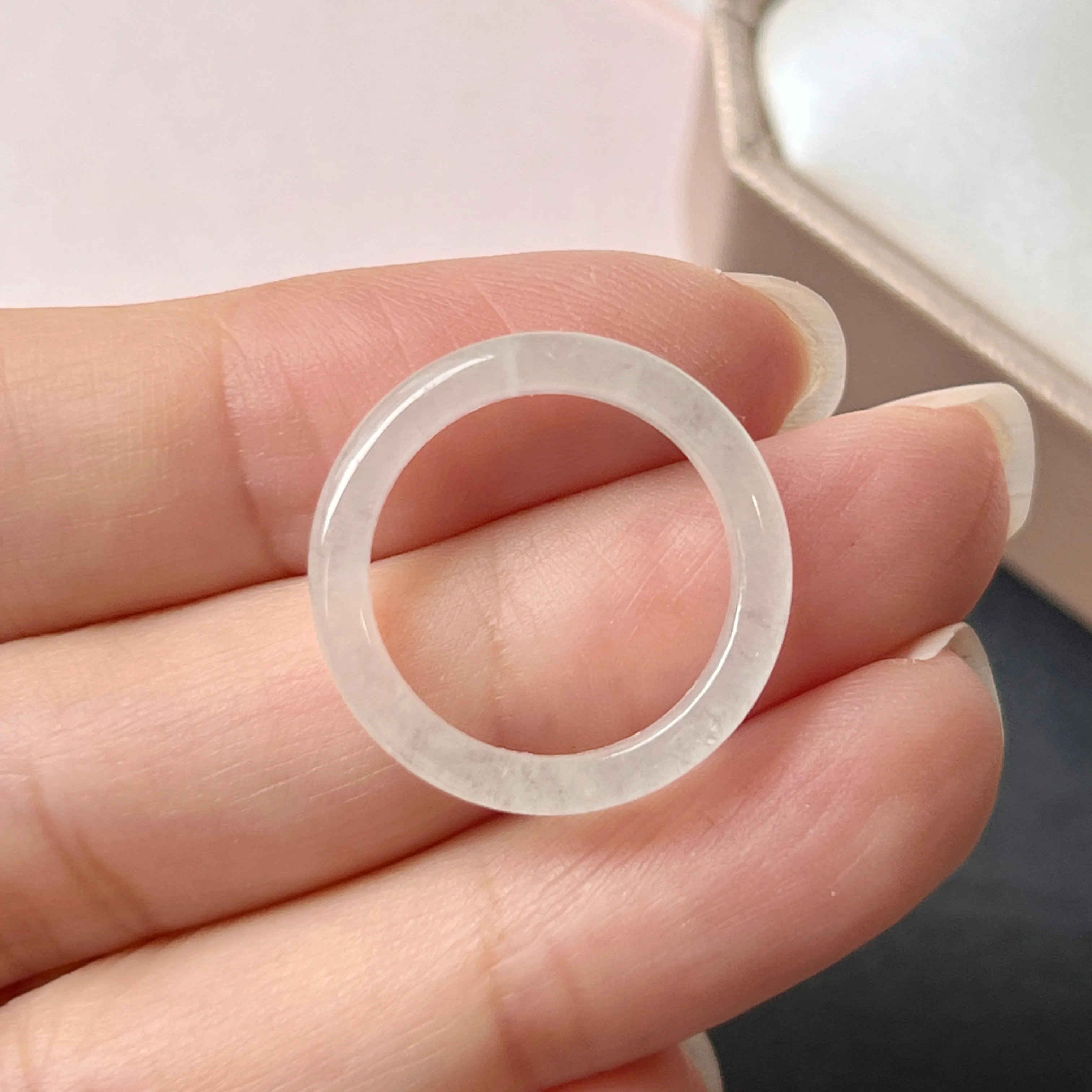 16mm Icy A-Grade Natural White Jadeite Abacus Ring Band No.220677