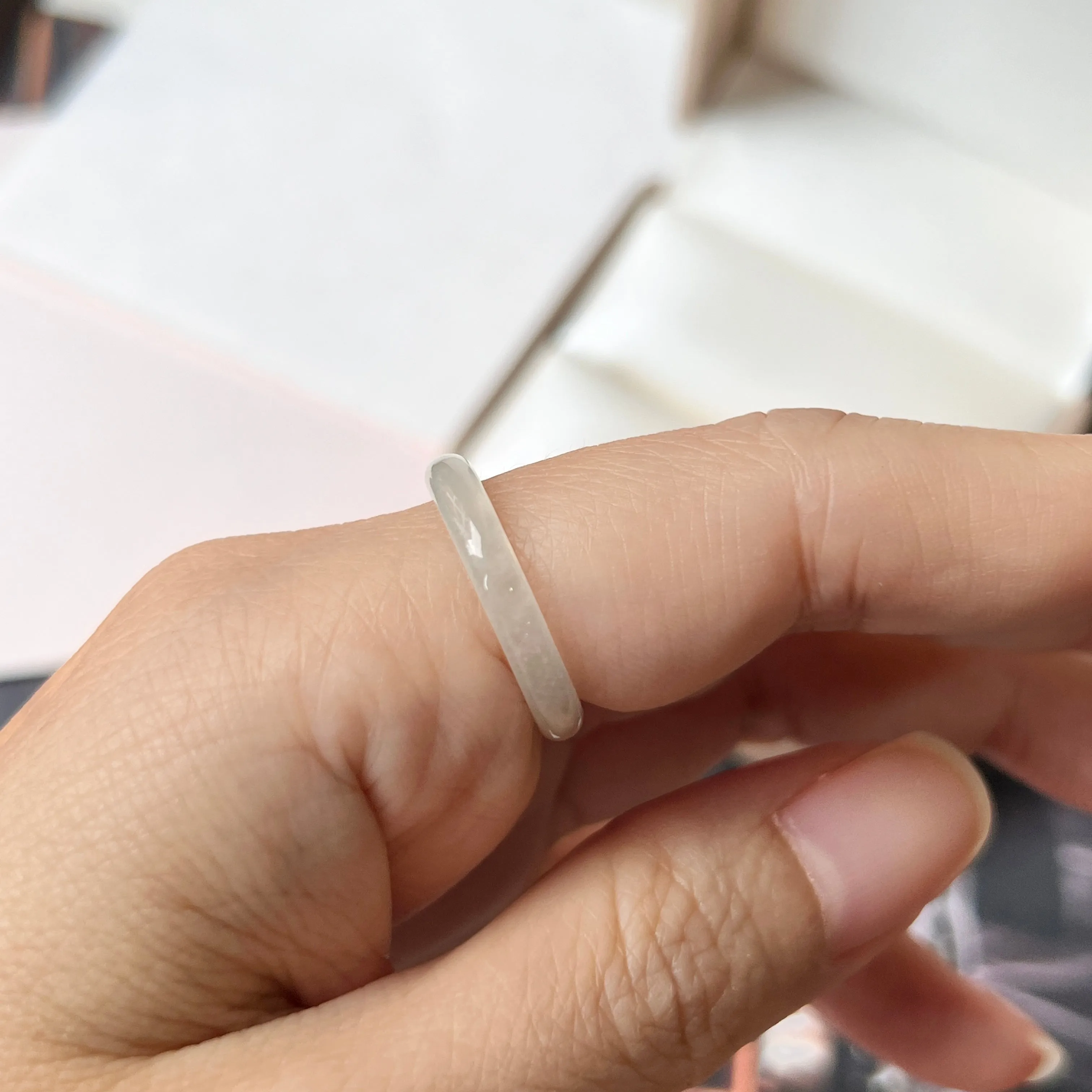 16mm Icy A-Grade Natural White Jadeite Abacus Ring Band No.220677