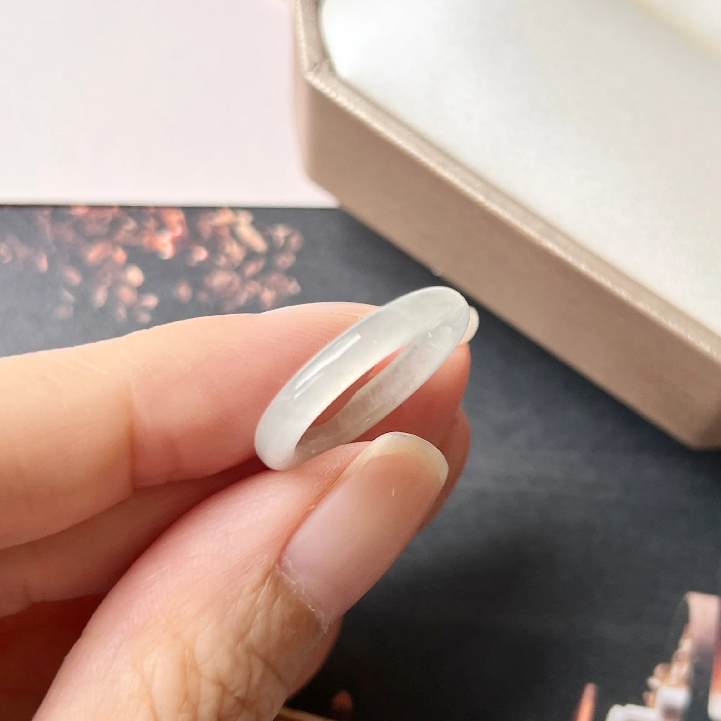 16mm Icy A-Grade Natural White Jadeite Abacus Ring Band No.220677