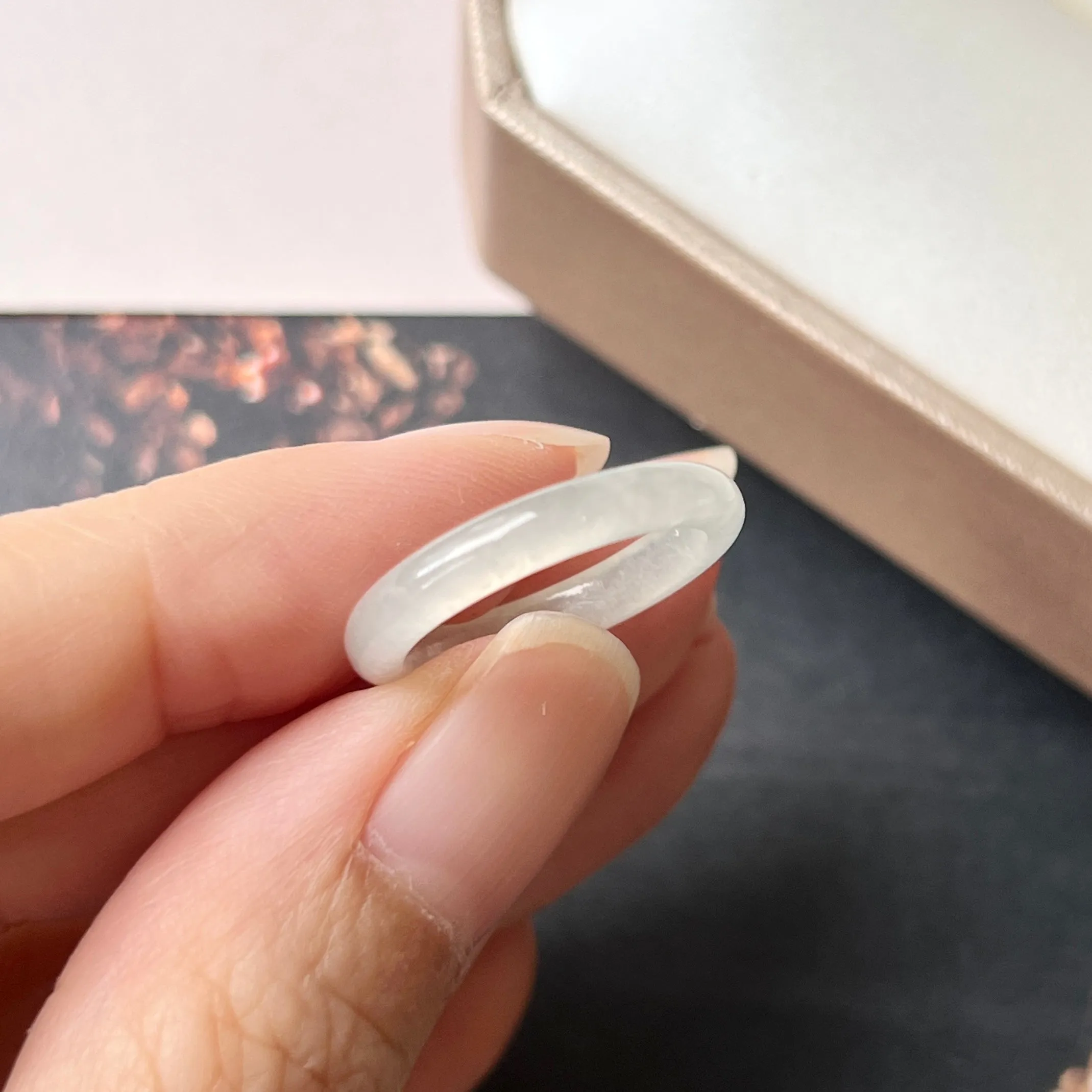 16mm Icy A-Grade Natural White Jadeite Abacus Ring Band No.220677