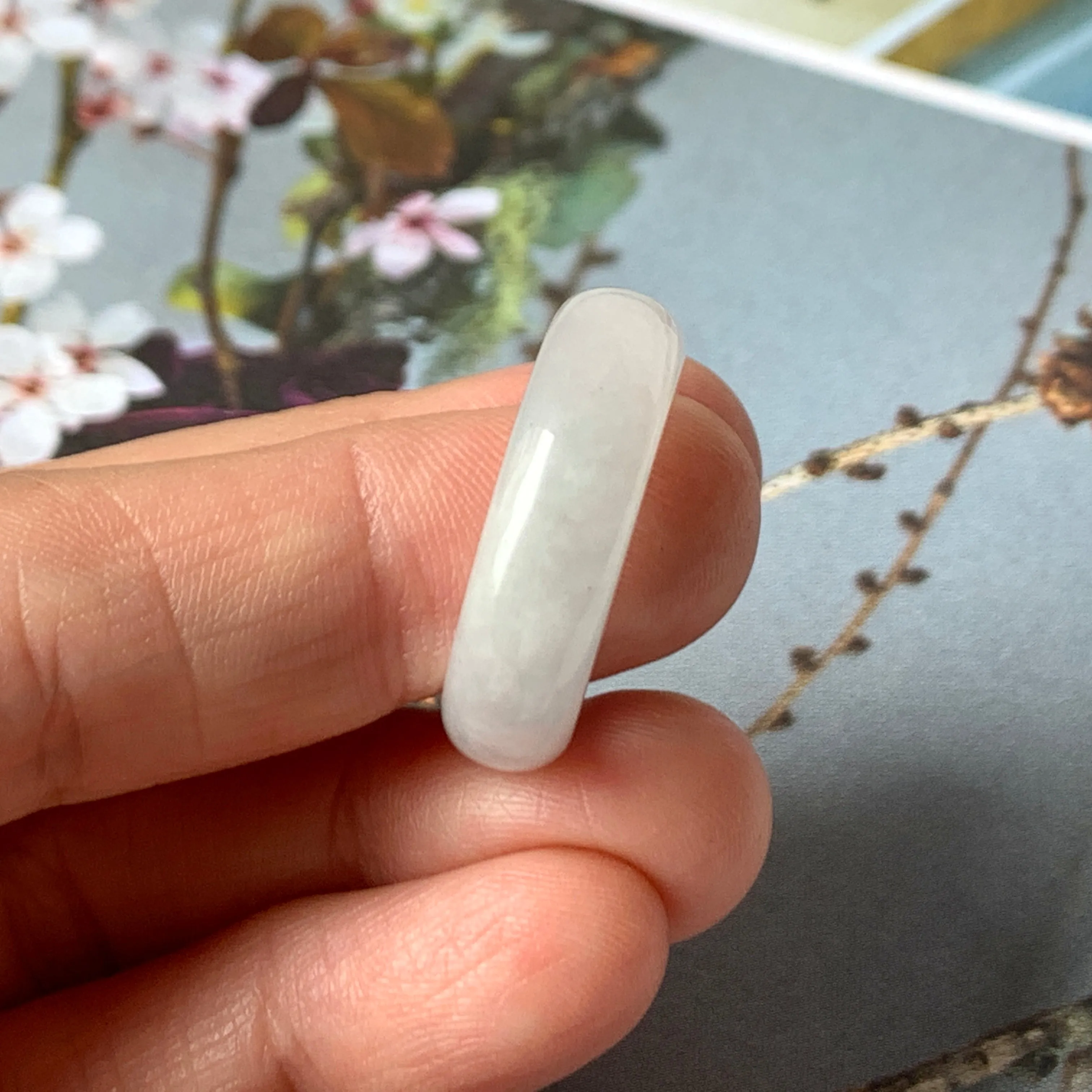 17.1mm A-Grade Natural Chiffon White Jadeite Abacus Ring Band No.162345