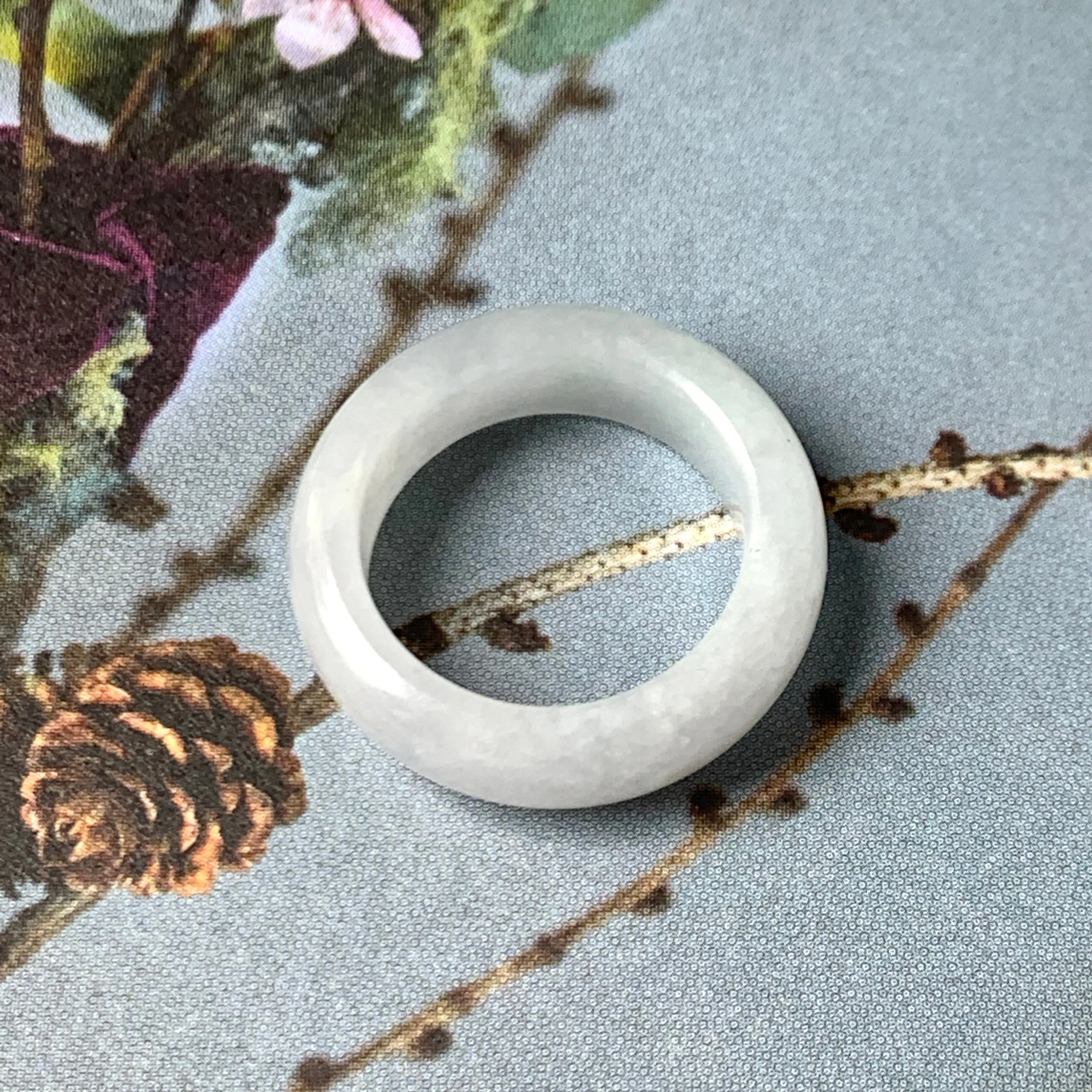 17.1mm A-Grade Natural Chiffon White Jadeite Abacus Ring Band No.162345