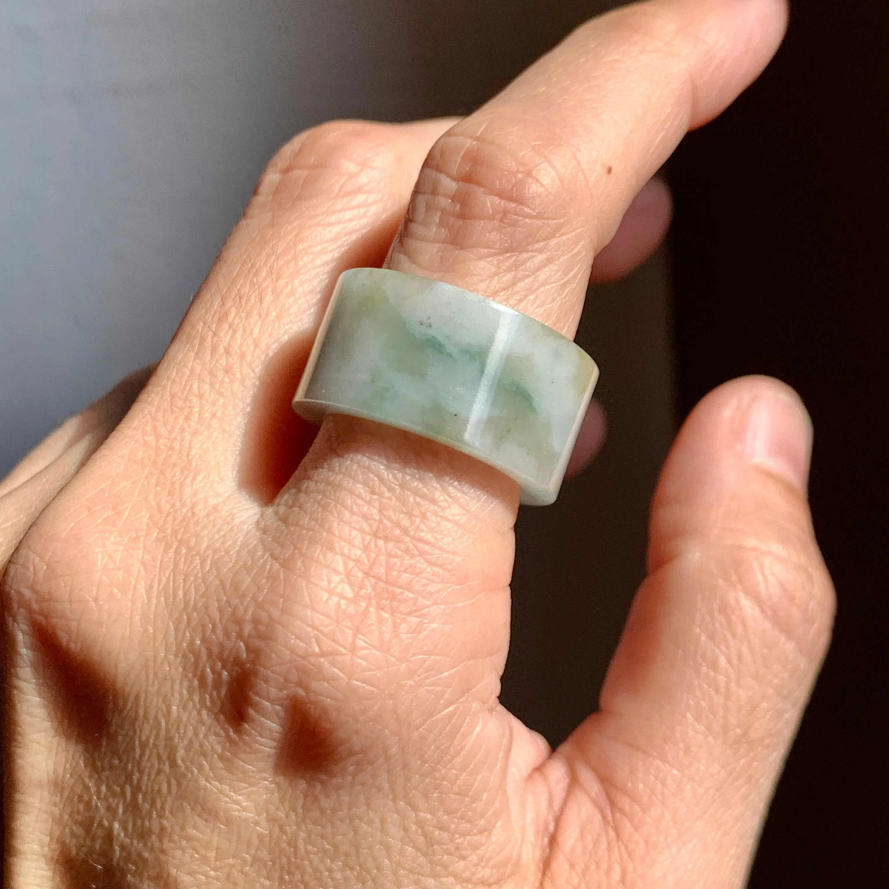 17.1mm A-Grade Natural Floral Jadeite Archer Ring Band No. 161854