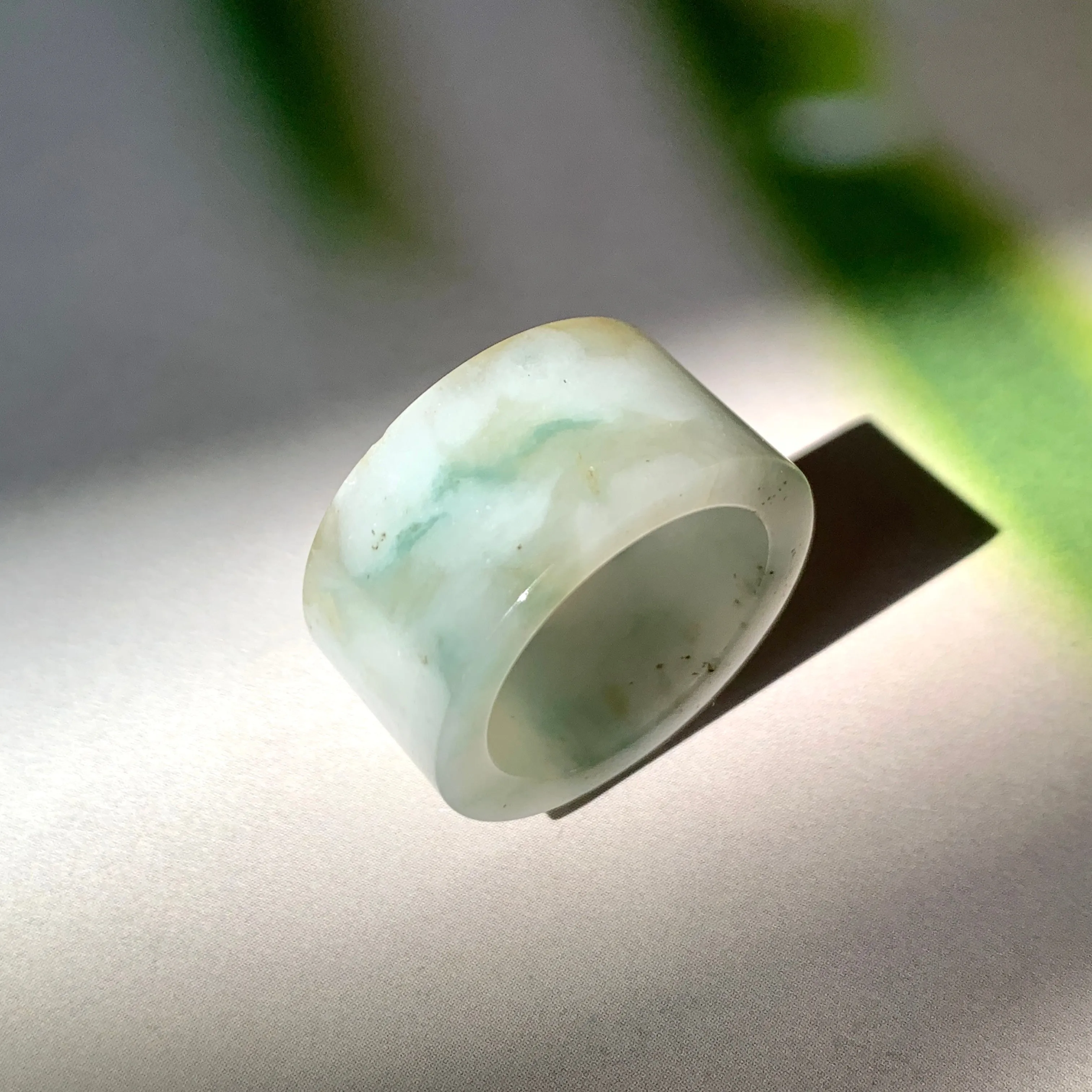 17.1mm A-Grade Natural Floral Jadeite Archer Ring Band No. 161854