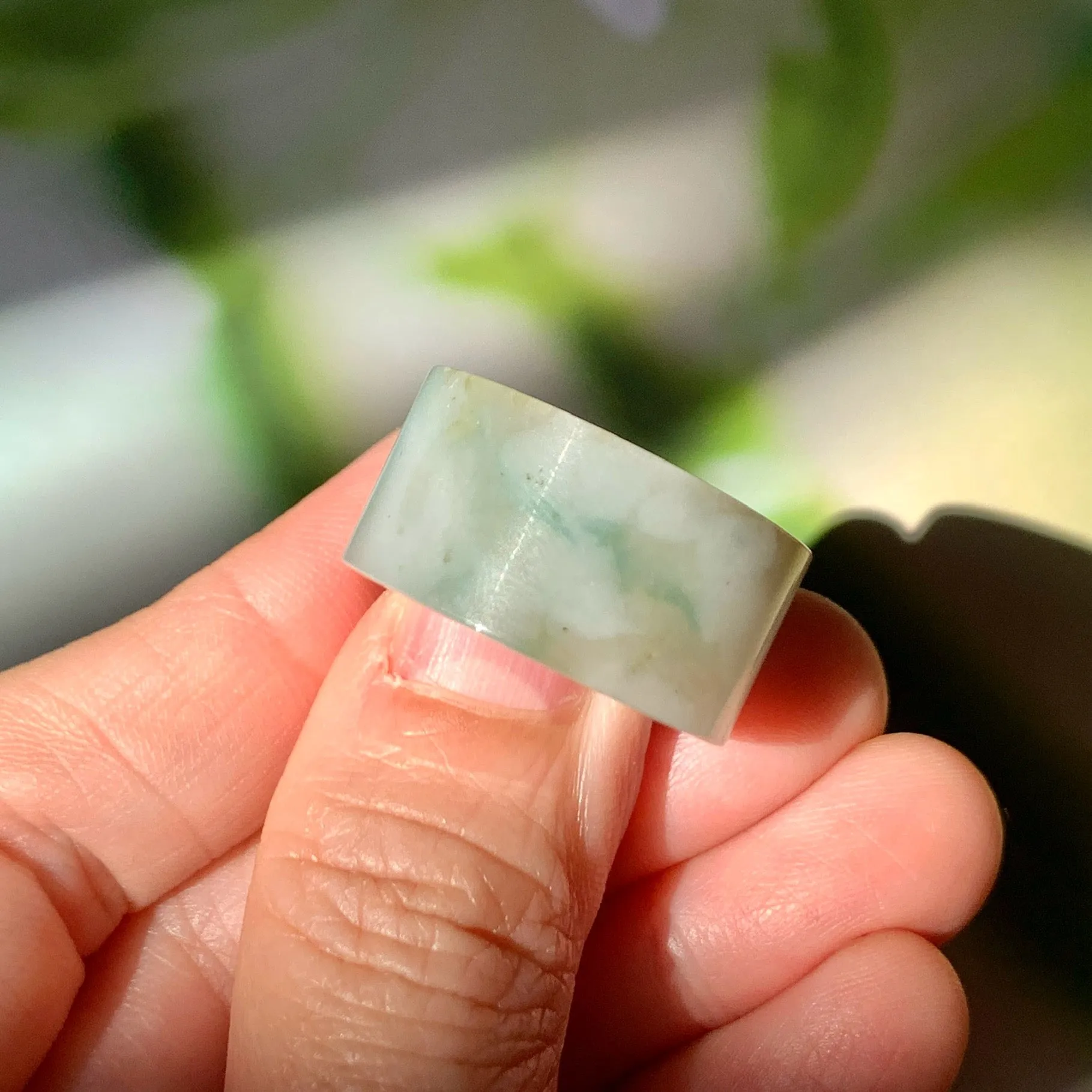 17.1mm A-Grade Natural Floral Jadeite Archer Ring Band No. 161854