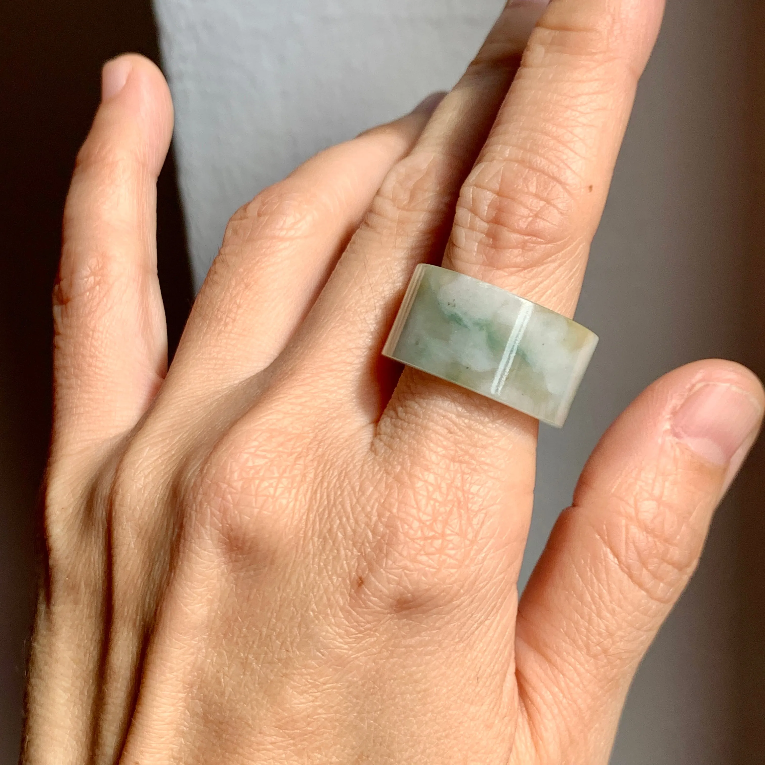 17.1mm A-Grade Natural Floral Jadeite Archer Ring Band No. 161854