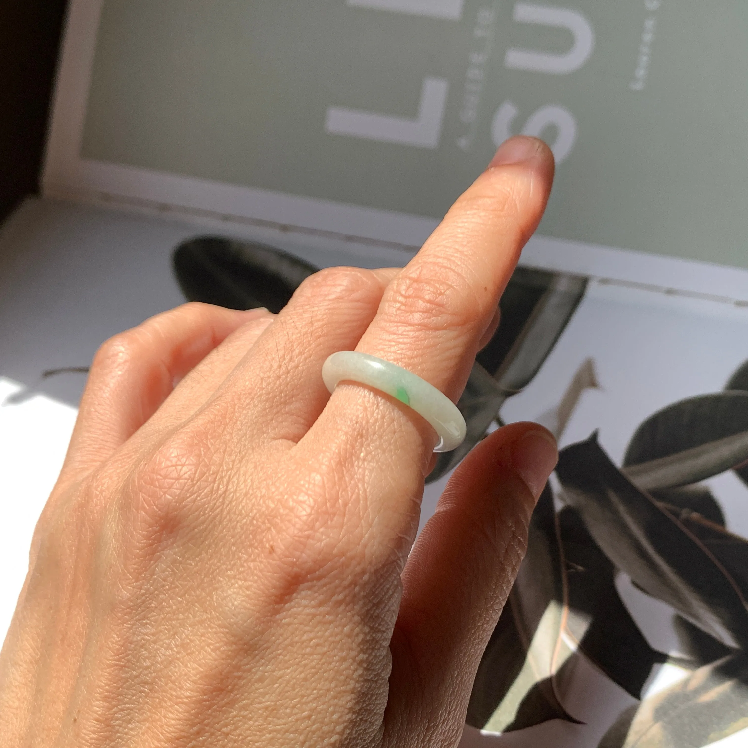 17.4mm A-Grade Natural Moss On Snow Abacus Ring Band No.162212