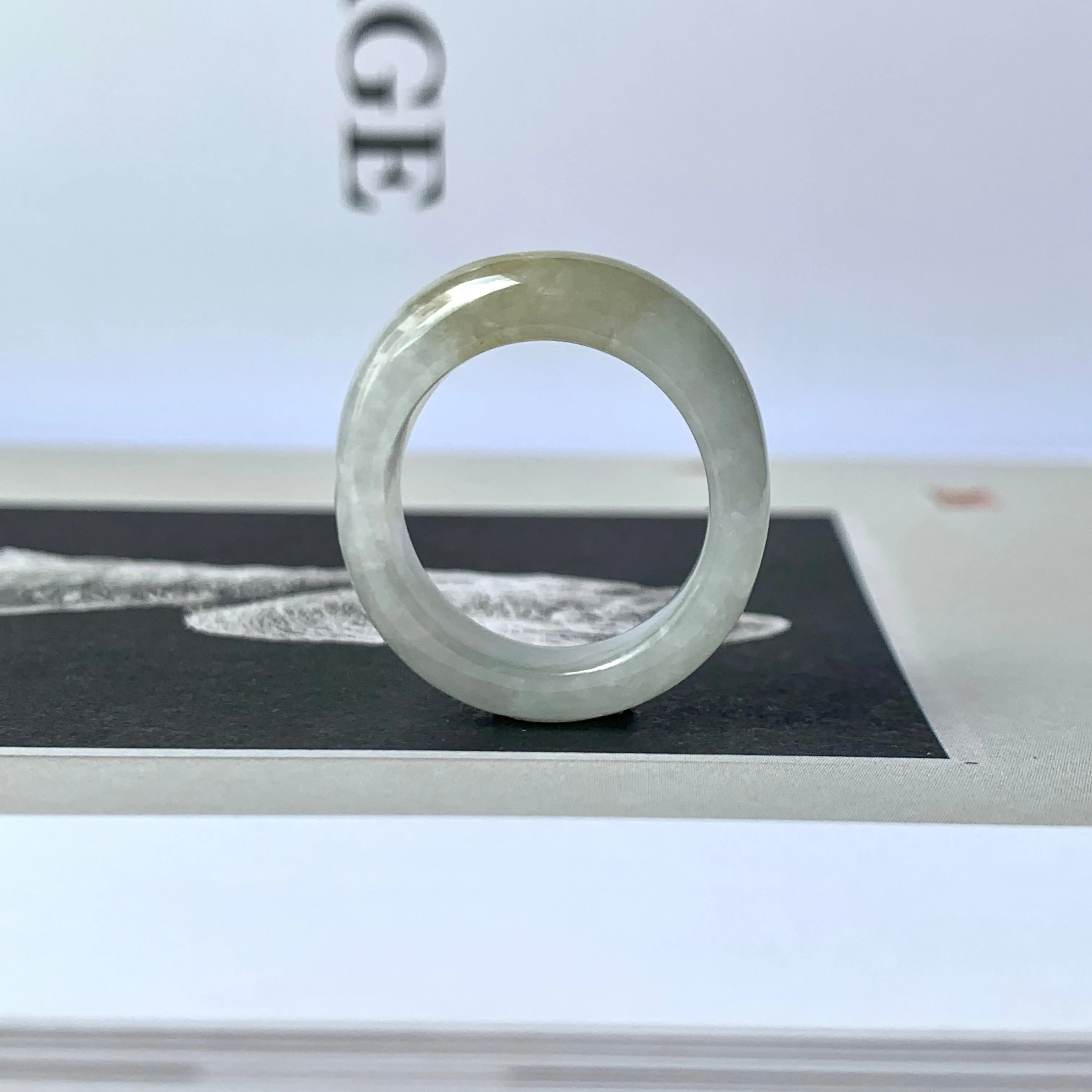 18.1mm A-Grade Natural White Yellow Jadeite Cloop Ring Band No.162363