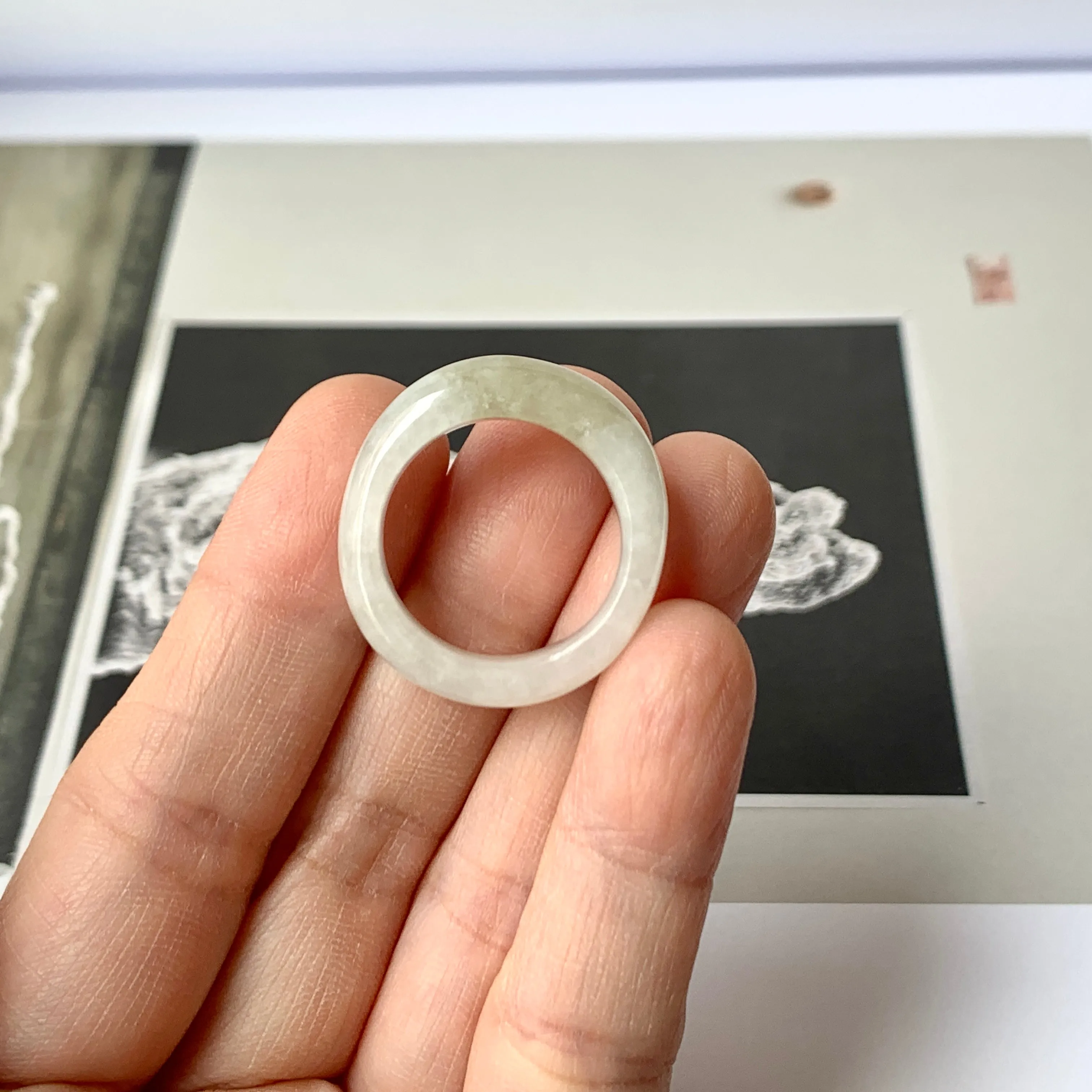 18.1mm A-Grade Natural White Yellow Jadeite Cloop Ring Band No.162363