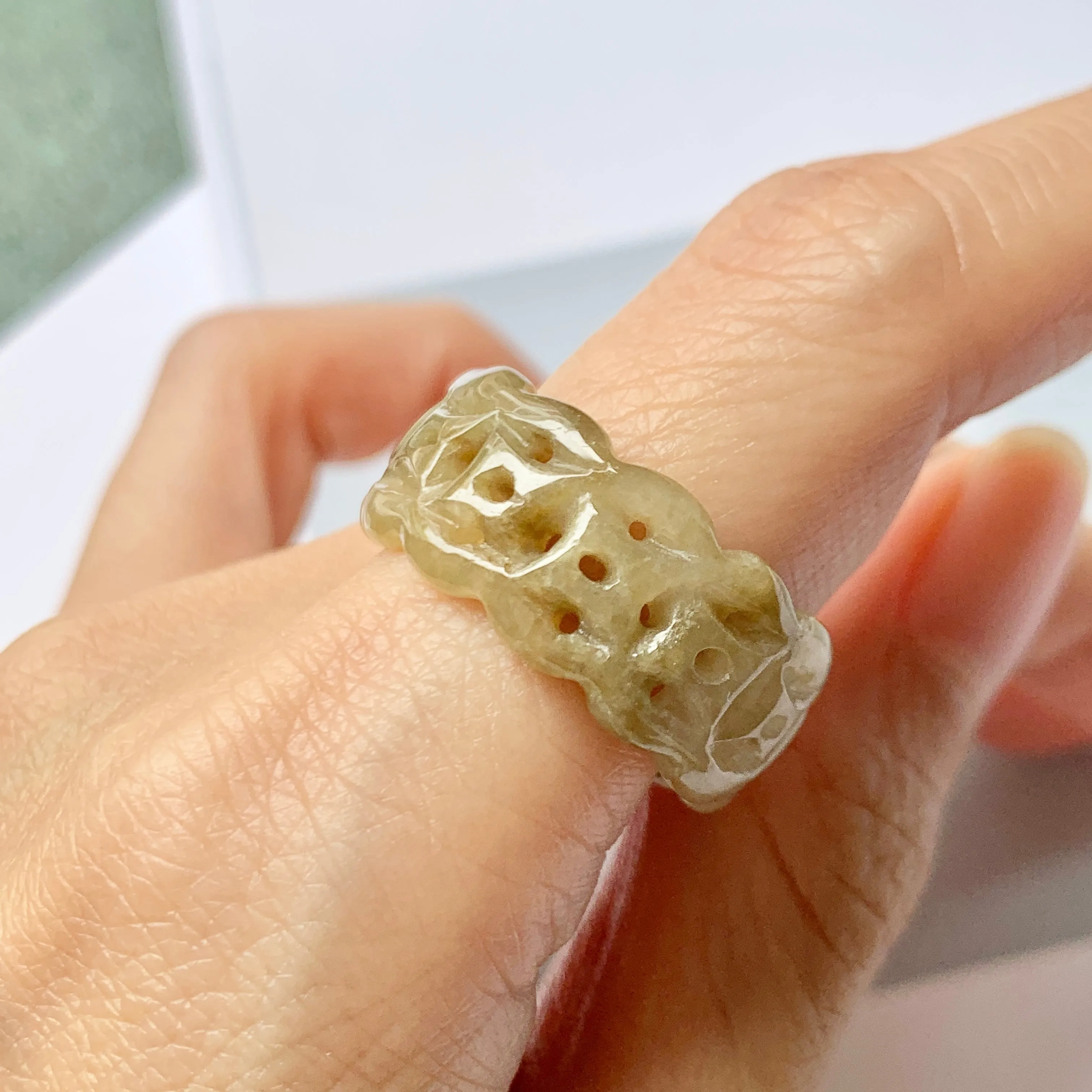 18.7mm A-Grade Natural Yellow Jadeite Money Ring Band No.161350