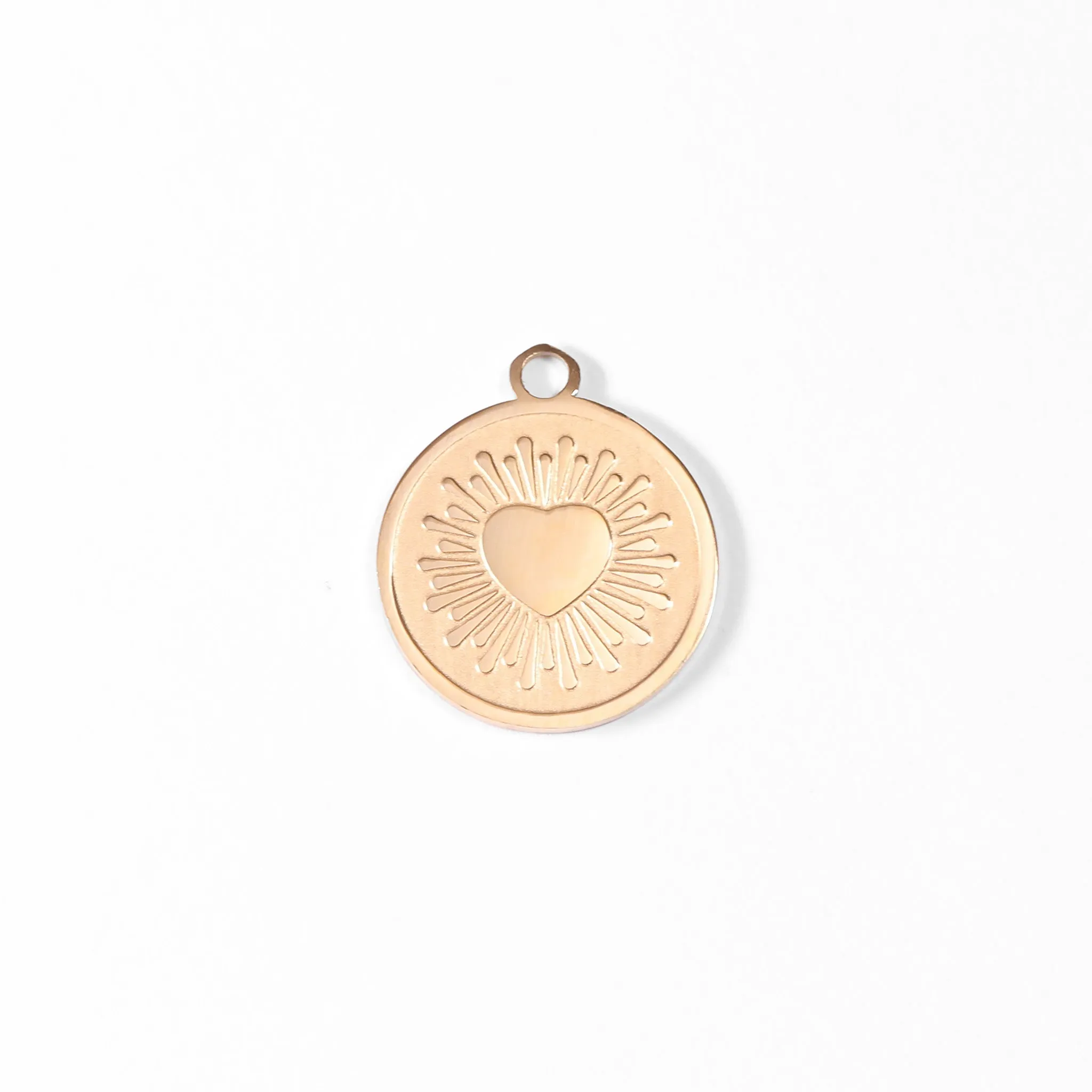 18K Gold PVD Stainless Steel Circle Heart Sun Ray Charm / PDL0065