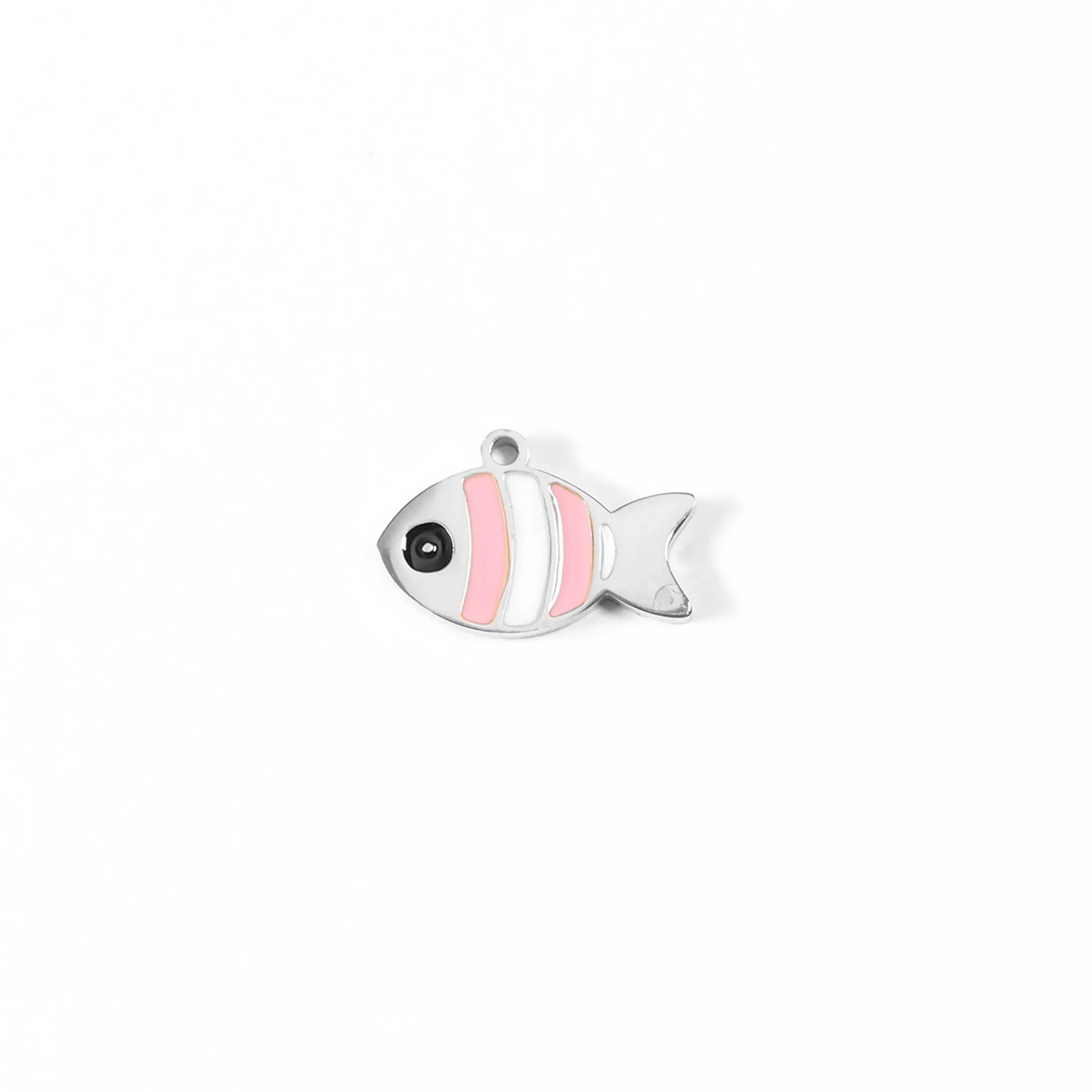 18K Gold PVD Stainless Steel Epoxy Pink And White Fish Charm / PDL0066