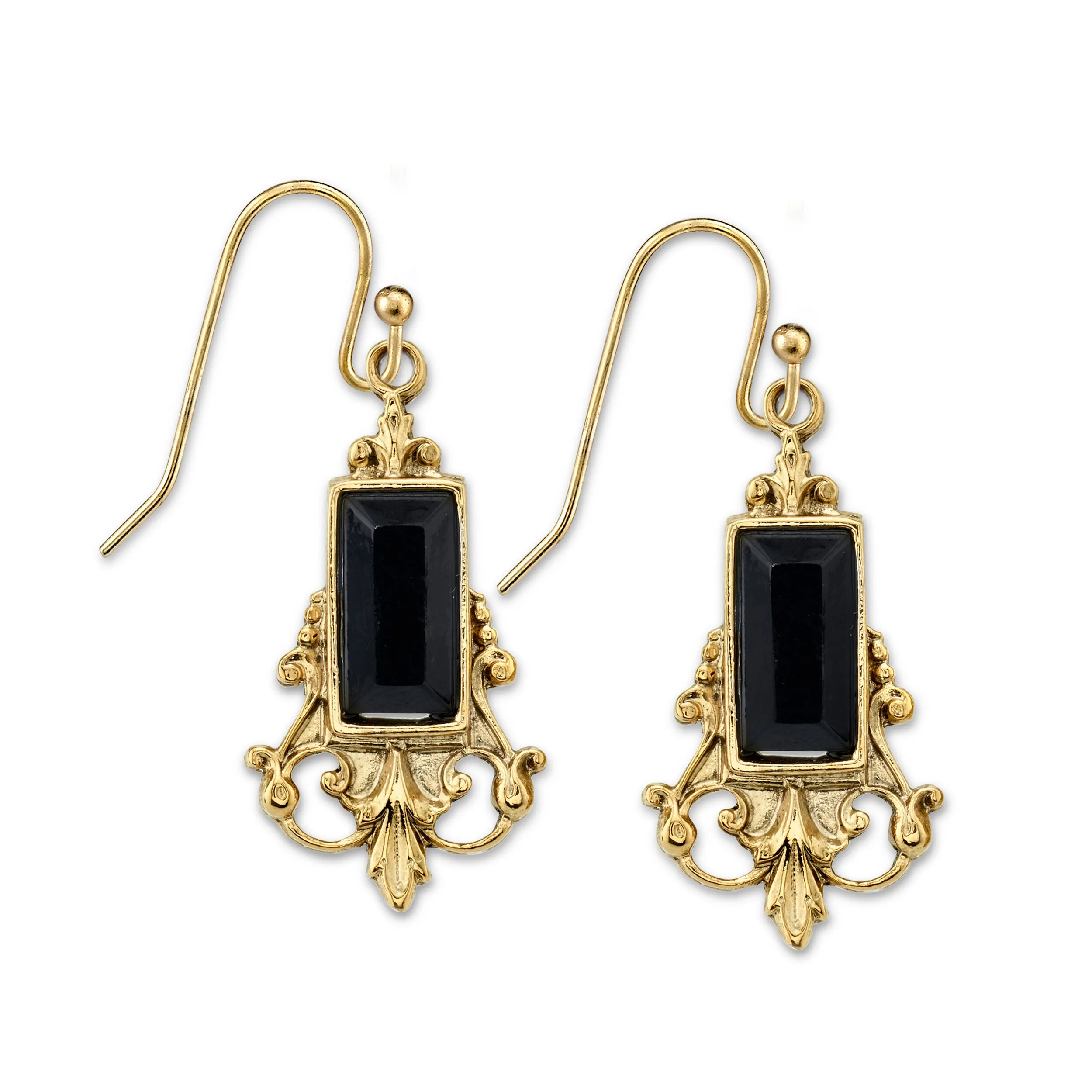 Elegant Antique-Inspired Drop Earrings with Glass Stone Baguettes from 1928 Jewelry