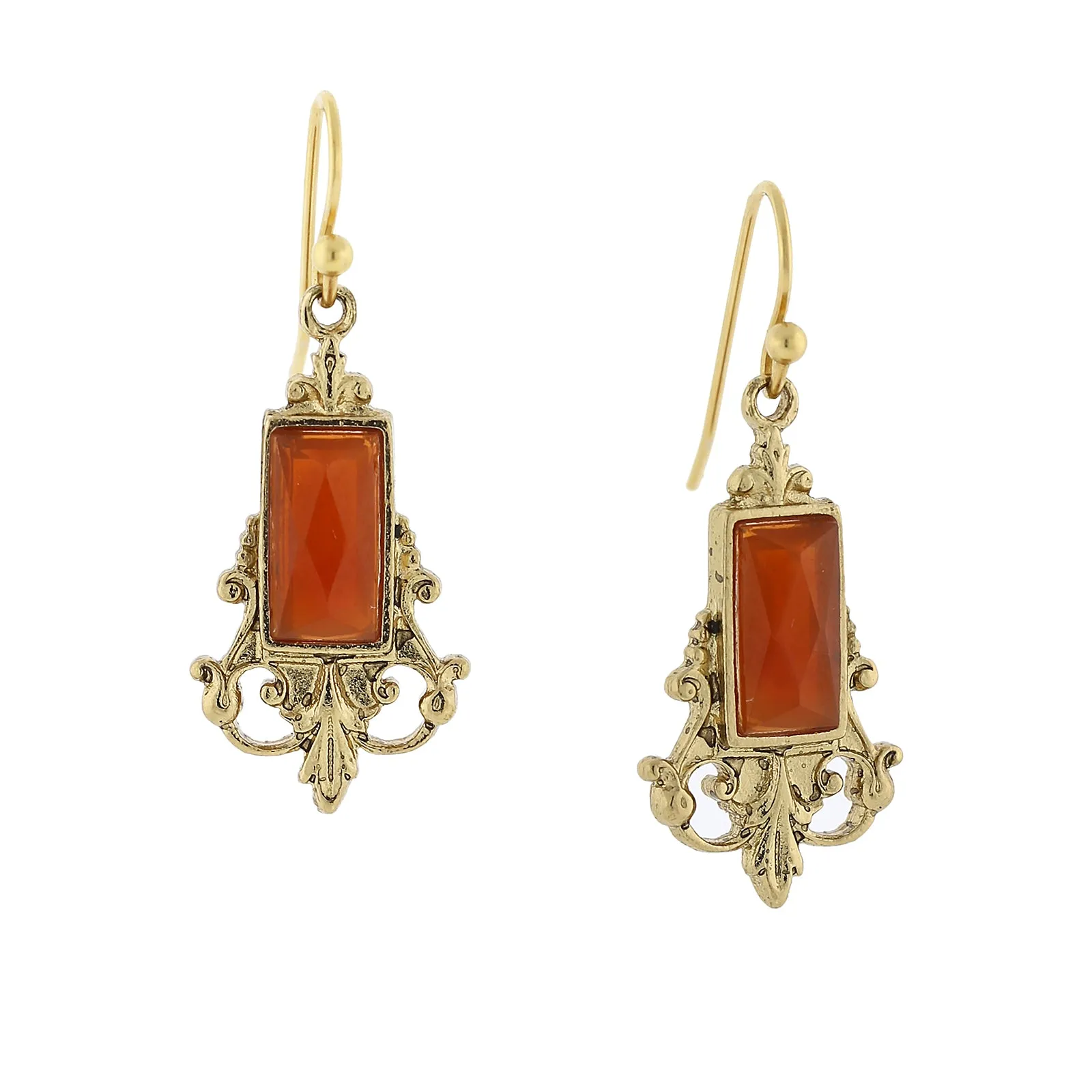 Elegant Antique-Inspired Drop Earrings with Glass Stone Baguettes from 1928 Jewelry